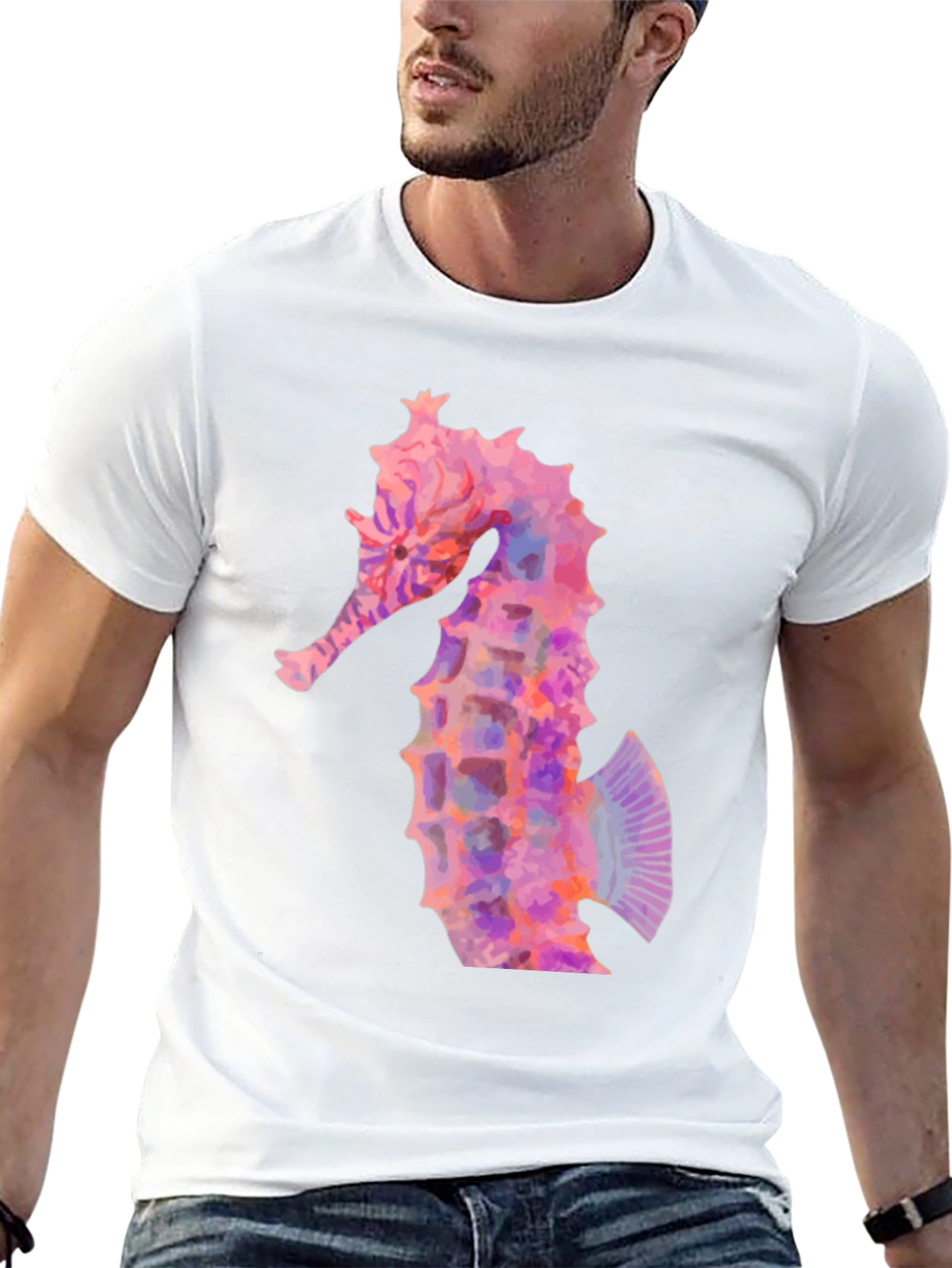 Pink Seahorse Graphic T-Shirt - Coastal Style