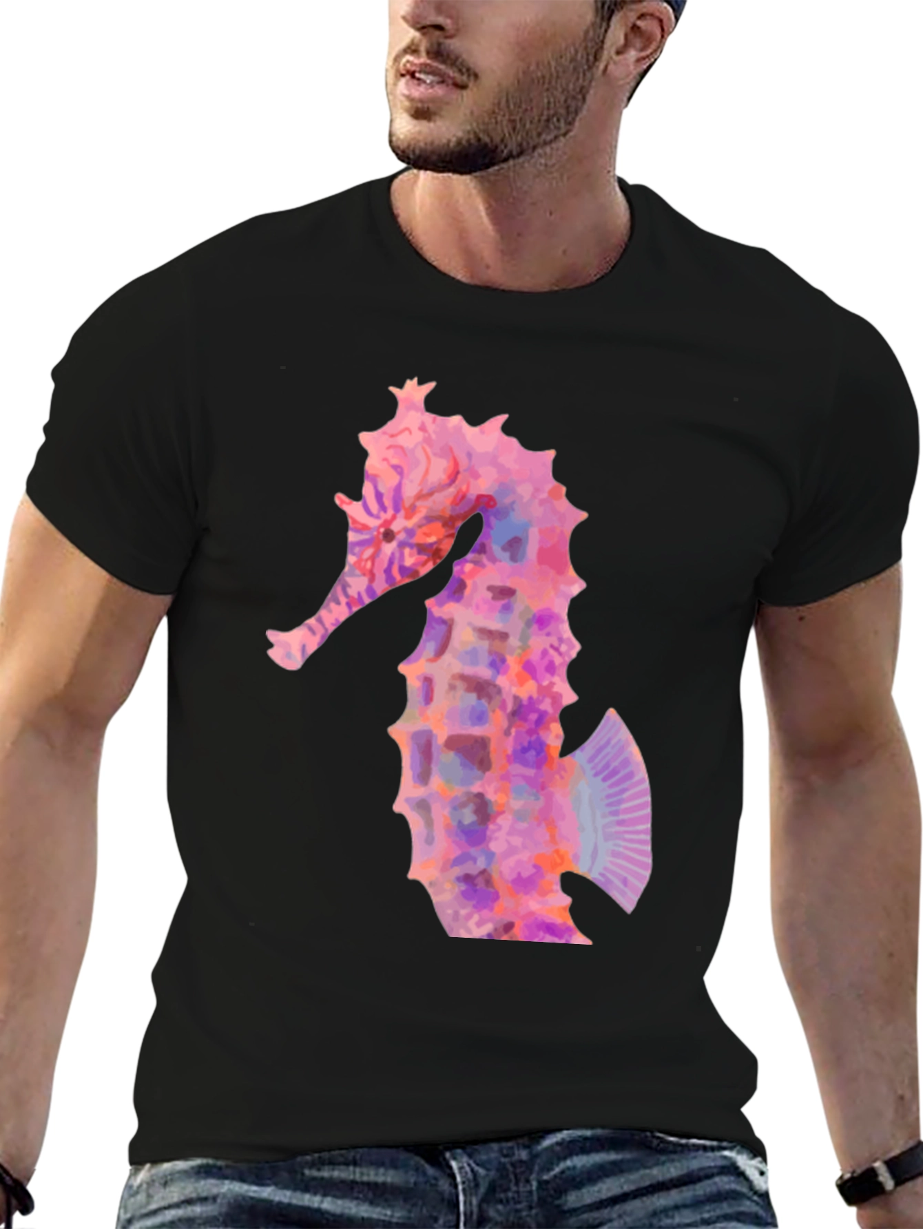 Pink Seahorse Graphic T-Shirt - Coastal Style