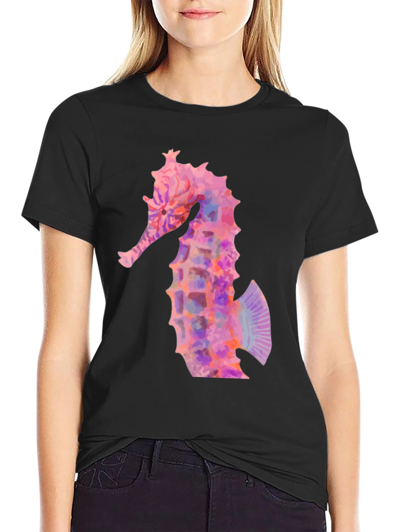 Pink Seahorse Graphic T-Shirt - Coastal Style