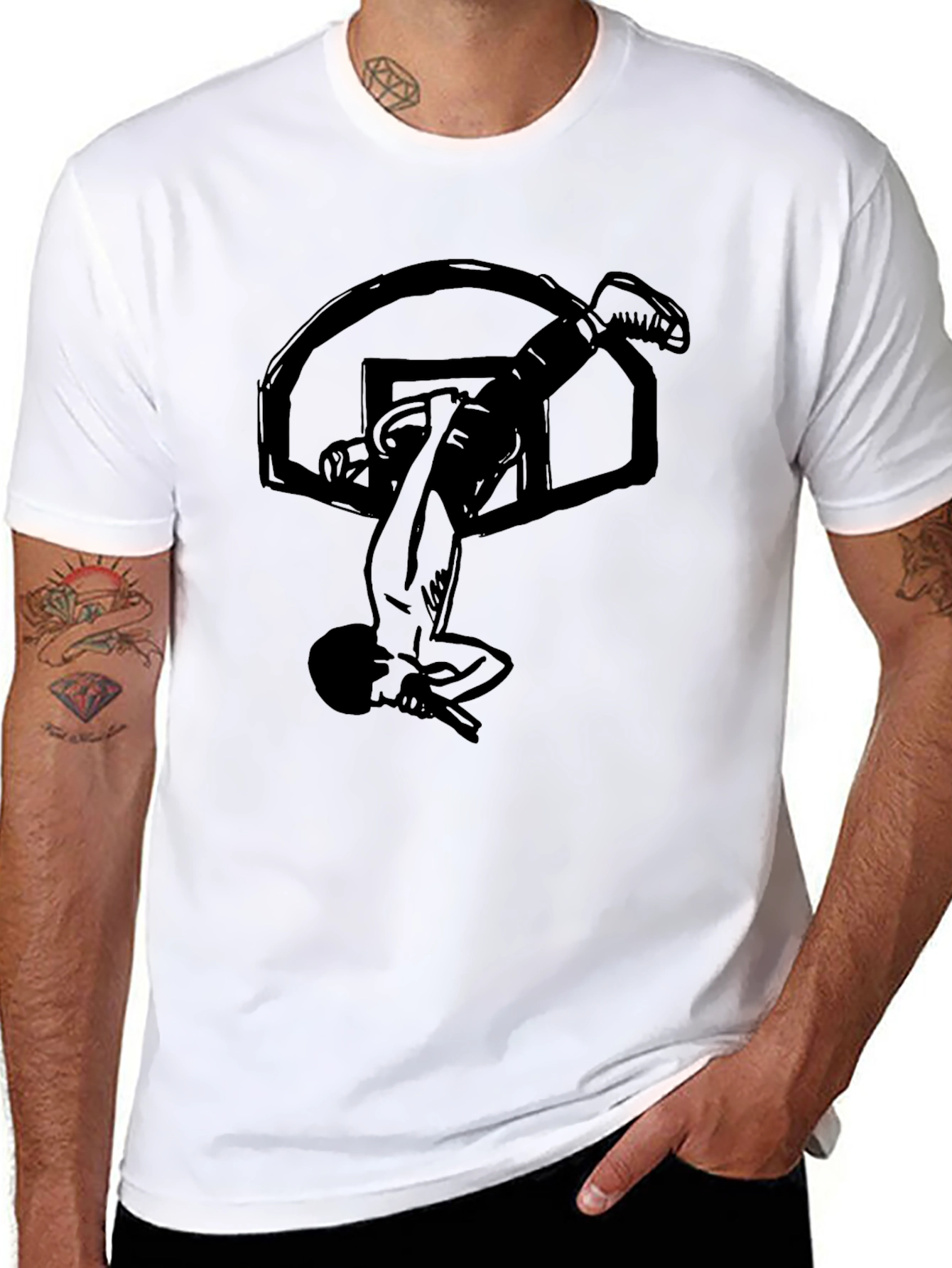 Basketball Dunk Graphic Tee - Black Cotton T-Shirt
