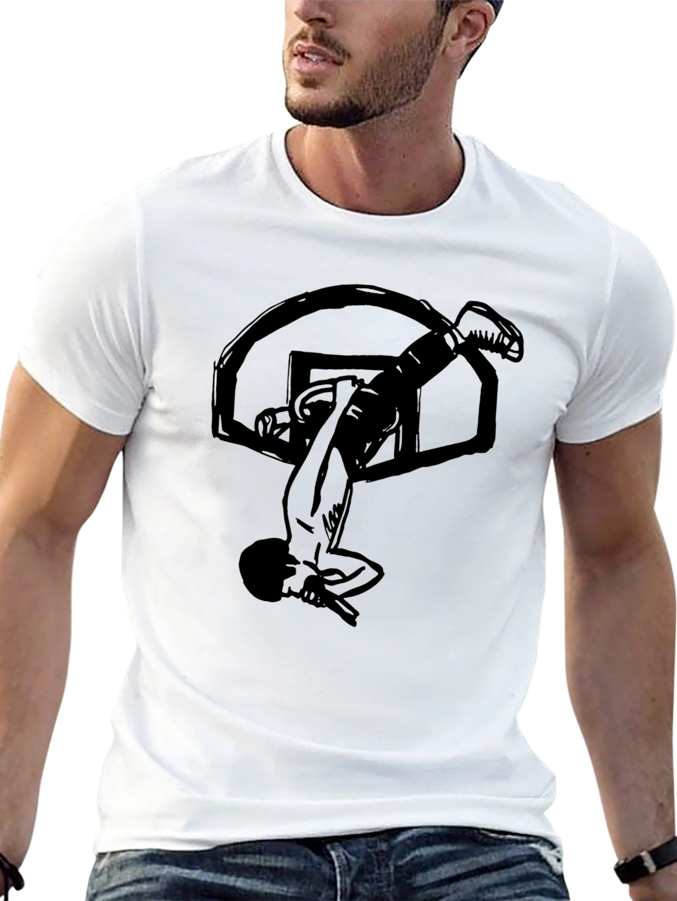 Basketball Dunk Graphic Tee - Black Cotton T-Shirt