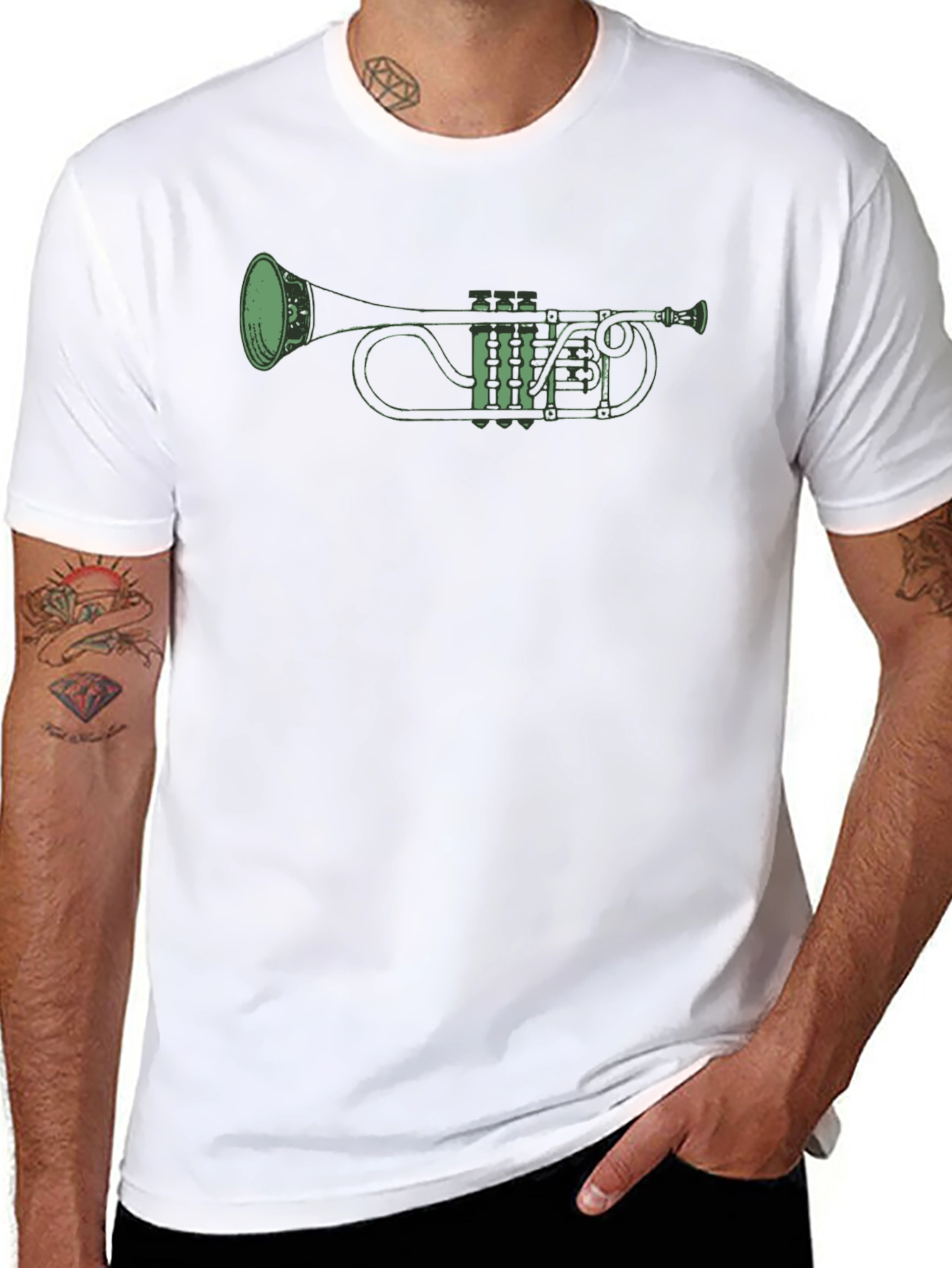 Green Trumpet Graphic Tee - Musicians Style