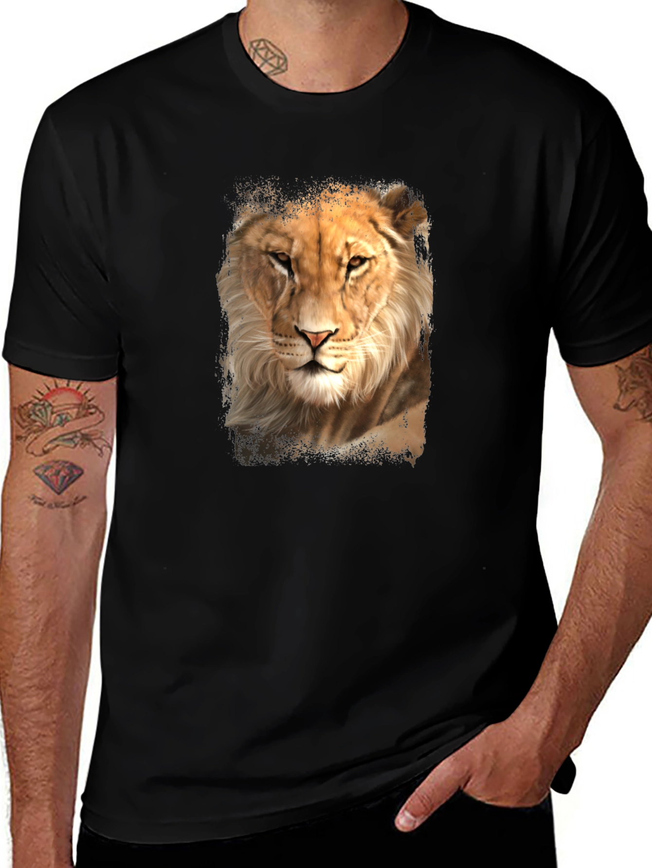 Lion Graphic Tee - Black Casual T-Shirt