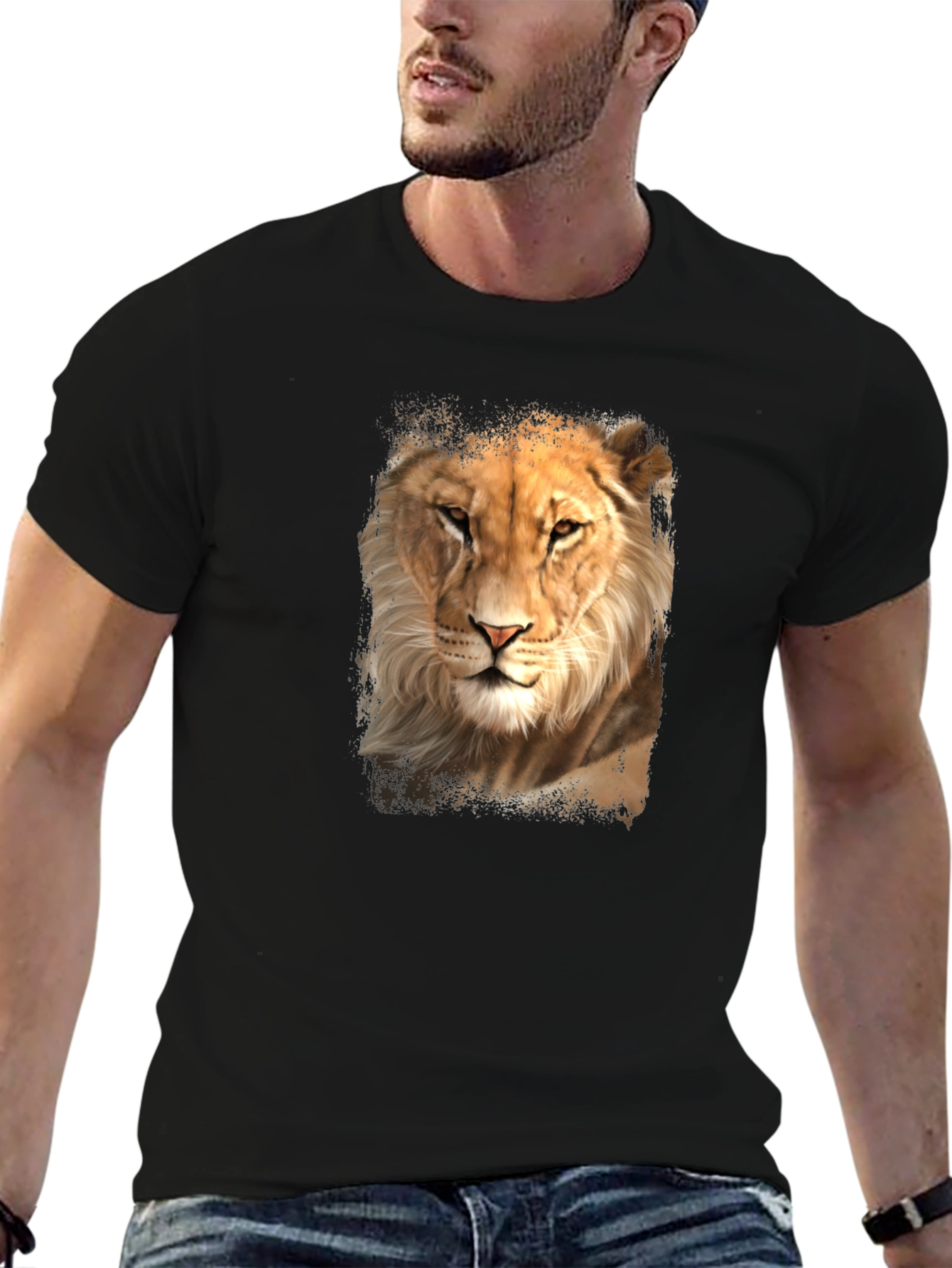 Lion Graphic Tee - Black Casual T-Shirt