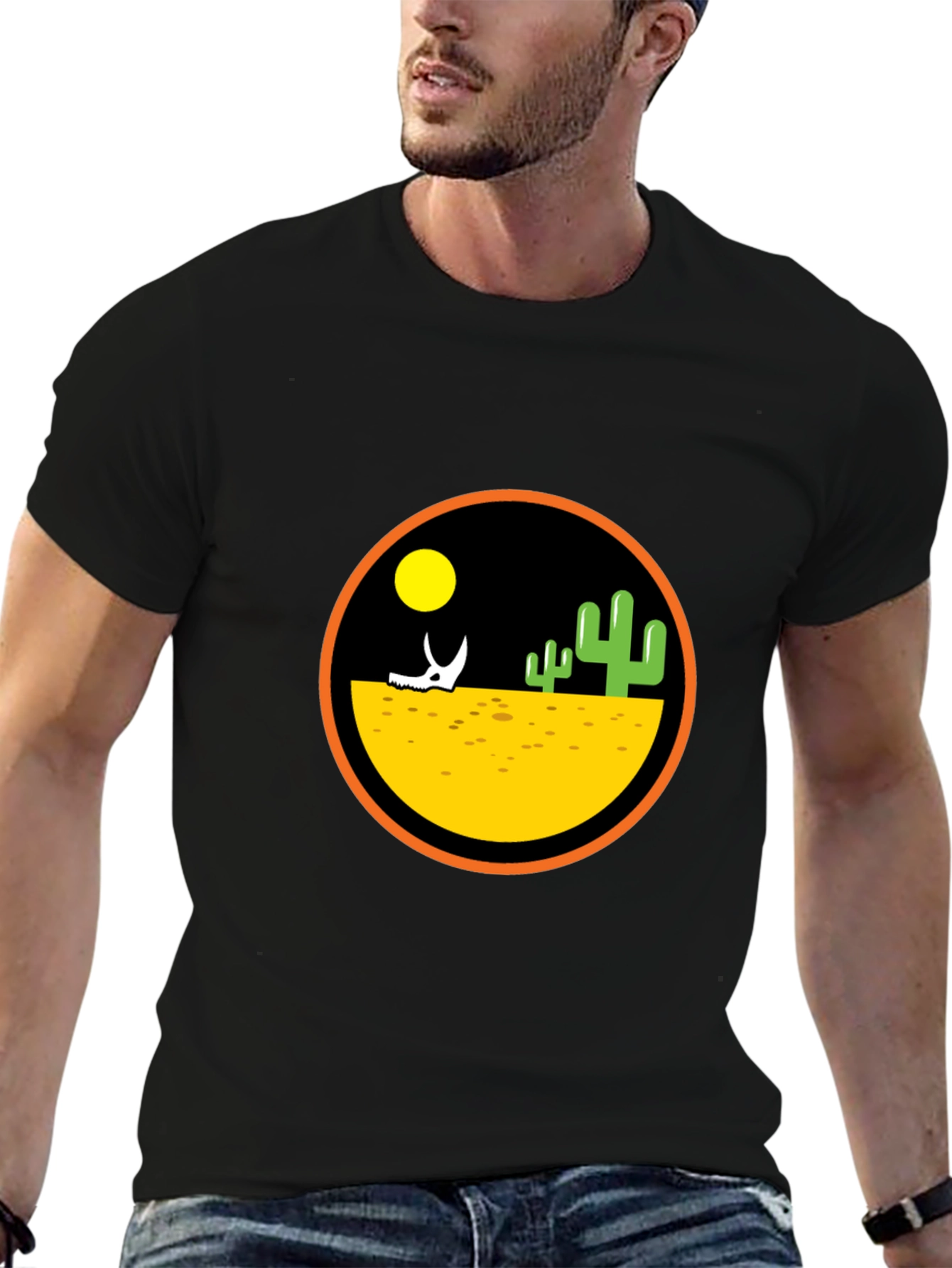 Desert Scene Graphic Print Black T-Shirt