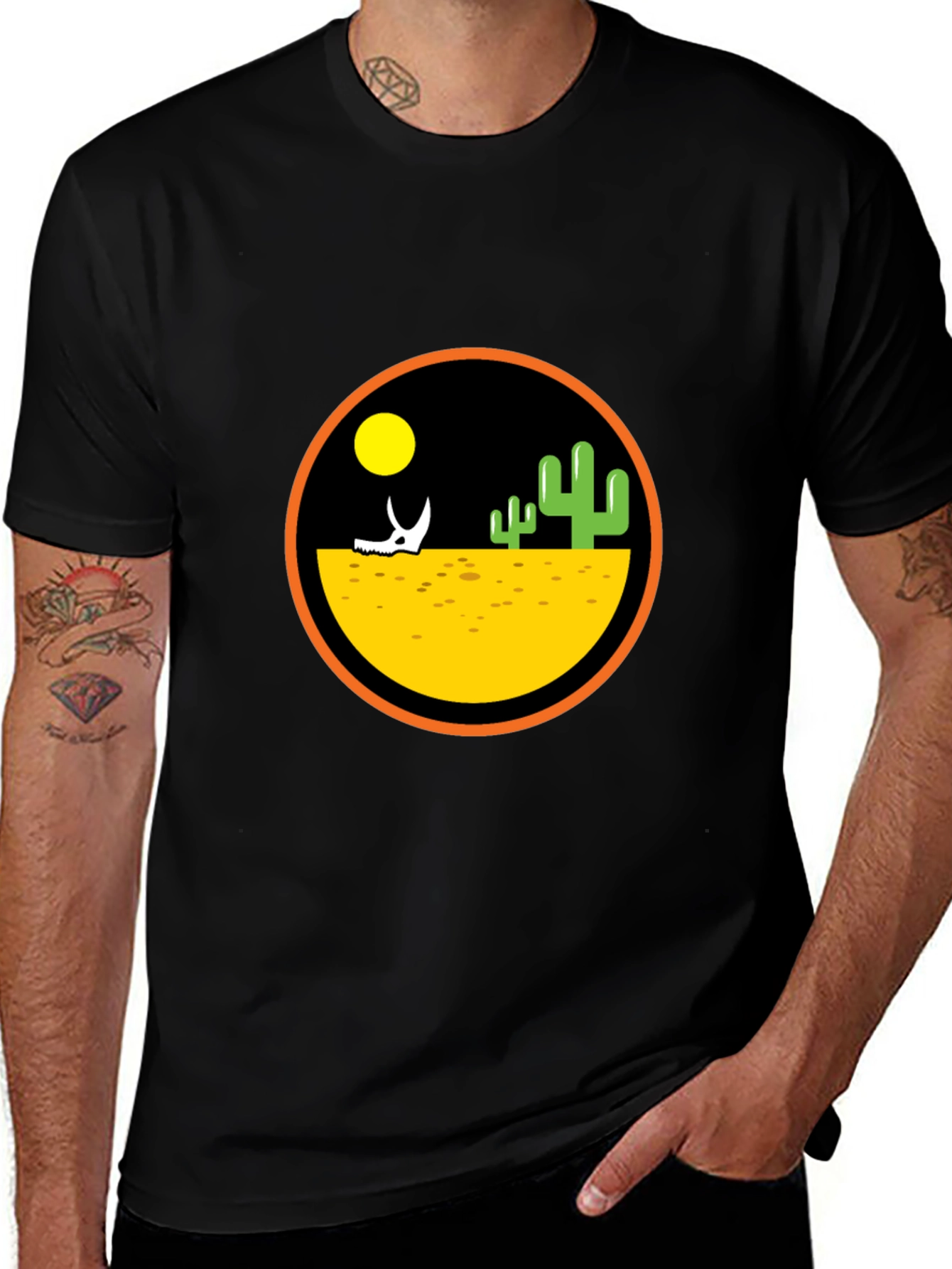 Desert Scene Graphic Print Black T-Shirt