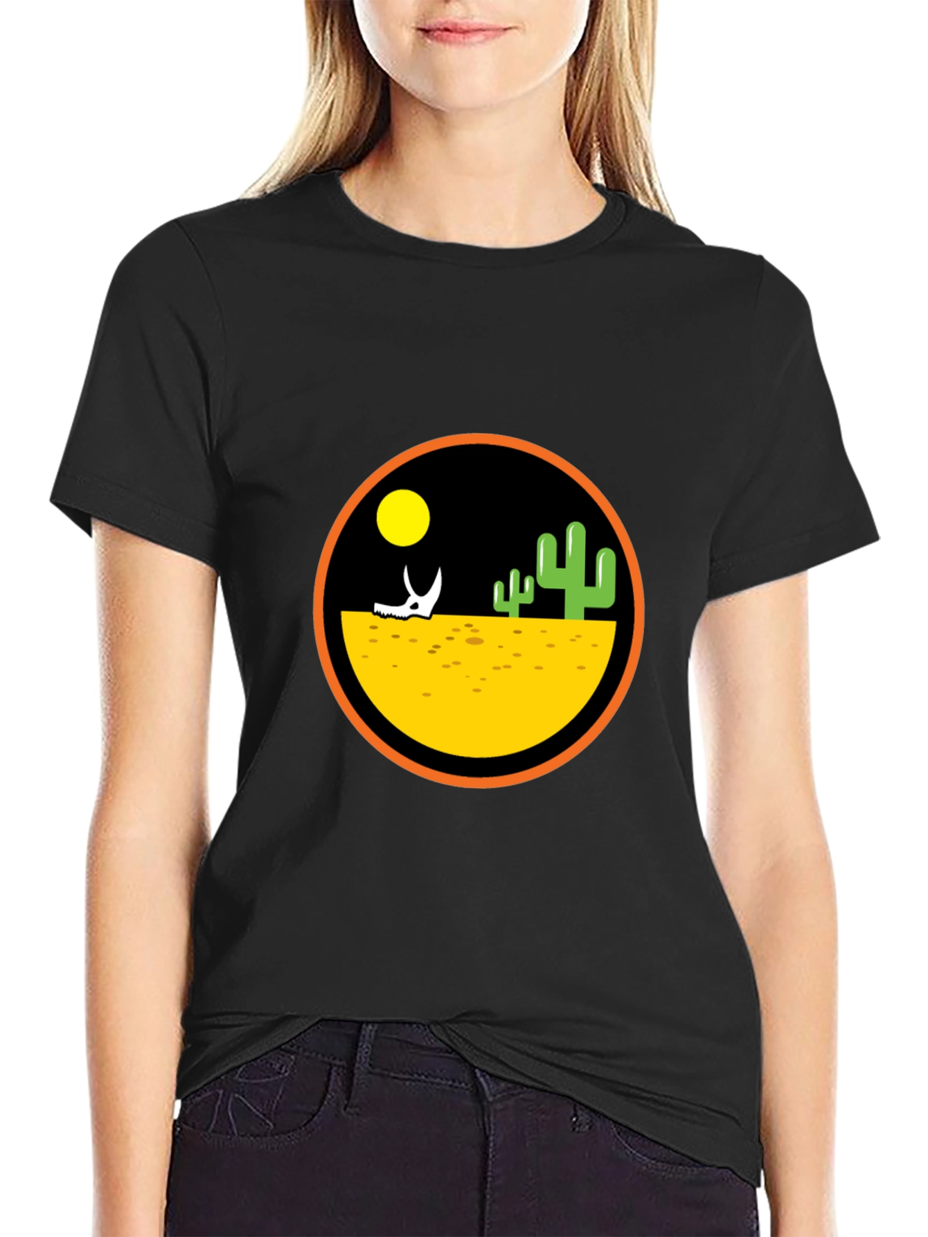 Desert Scene Graphic Print Black T-Shirt