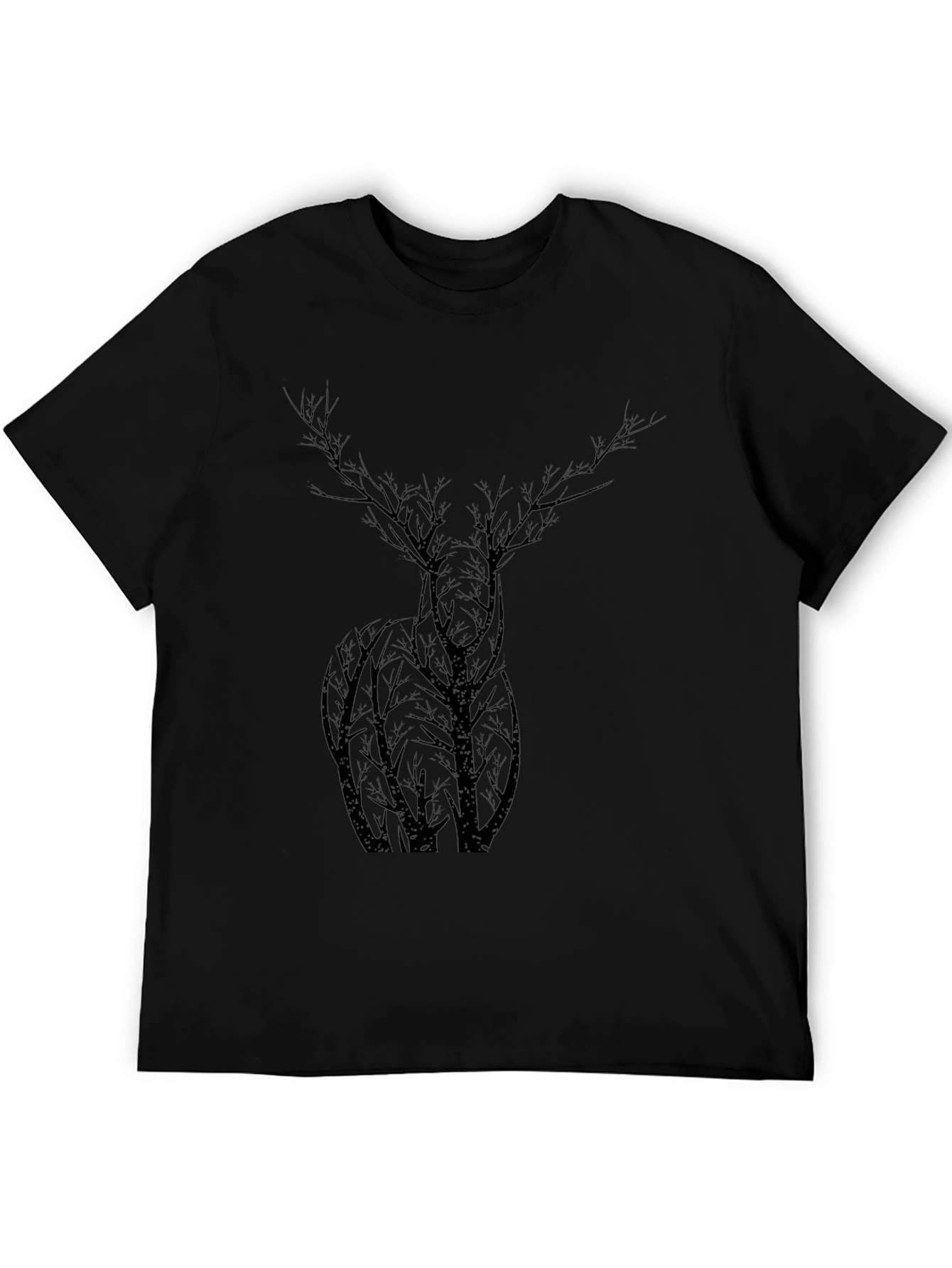 Nature Deer Tree Graphic Black T-Shirt