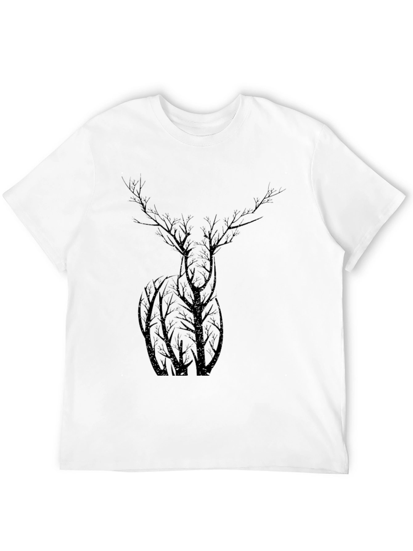 Nature Deer Tree Graphic Black T-Shirt