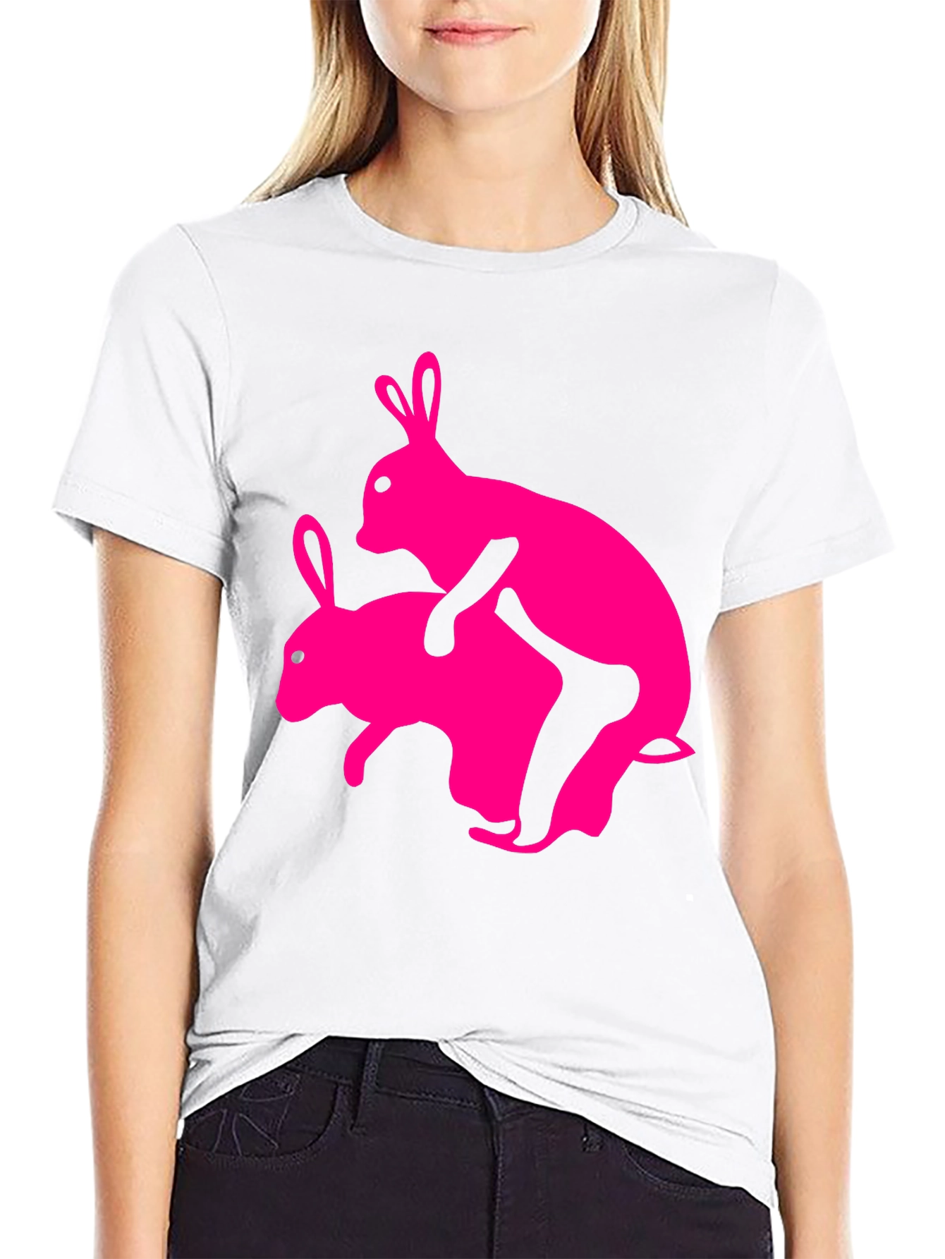 Humorous Pink Rabbit Graphic Tee