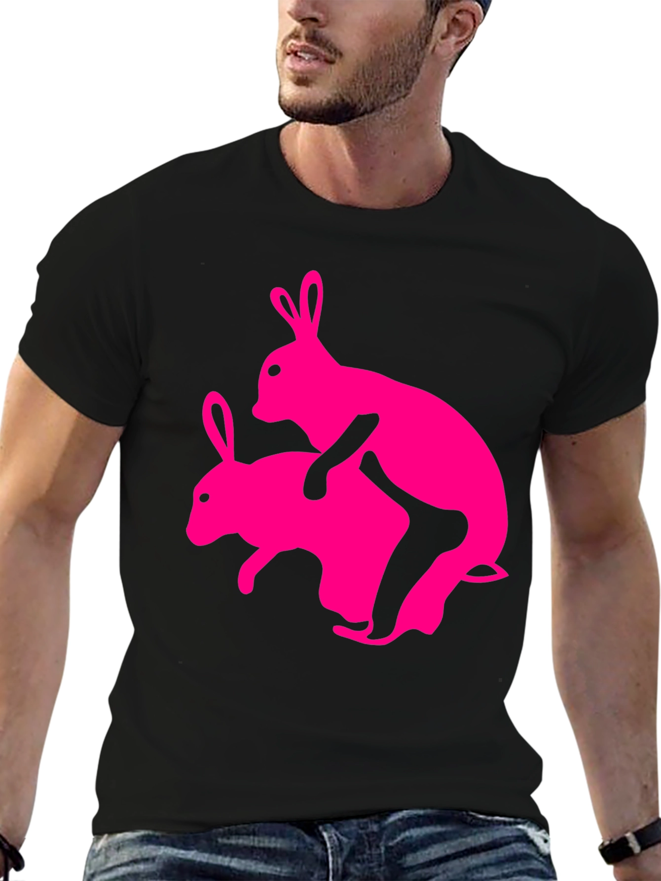 Humorous Pink Rabbit Graphic Tee