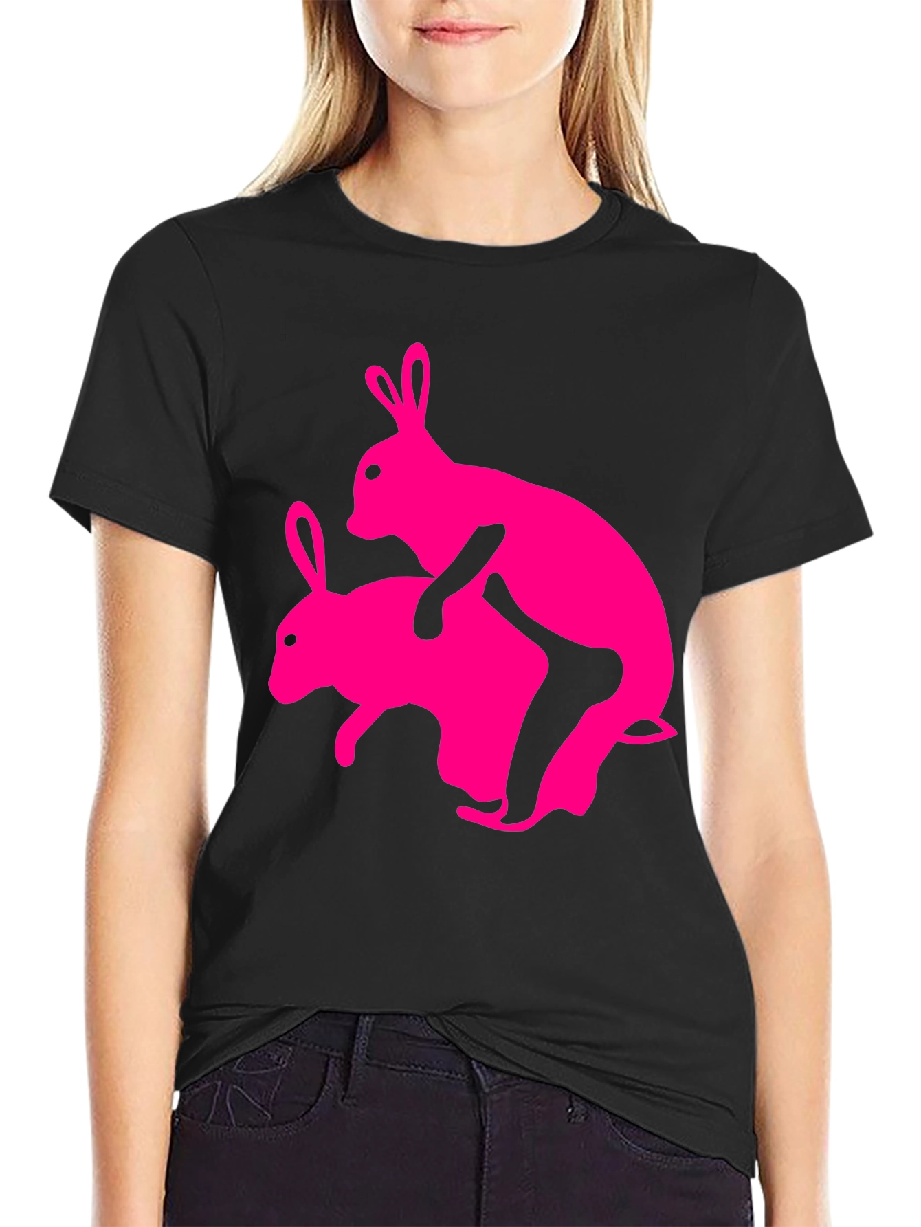 Humorous Pink Rabbit Graphic Tee