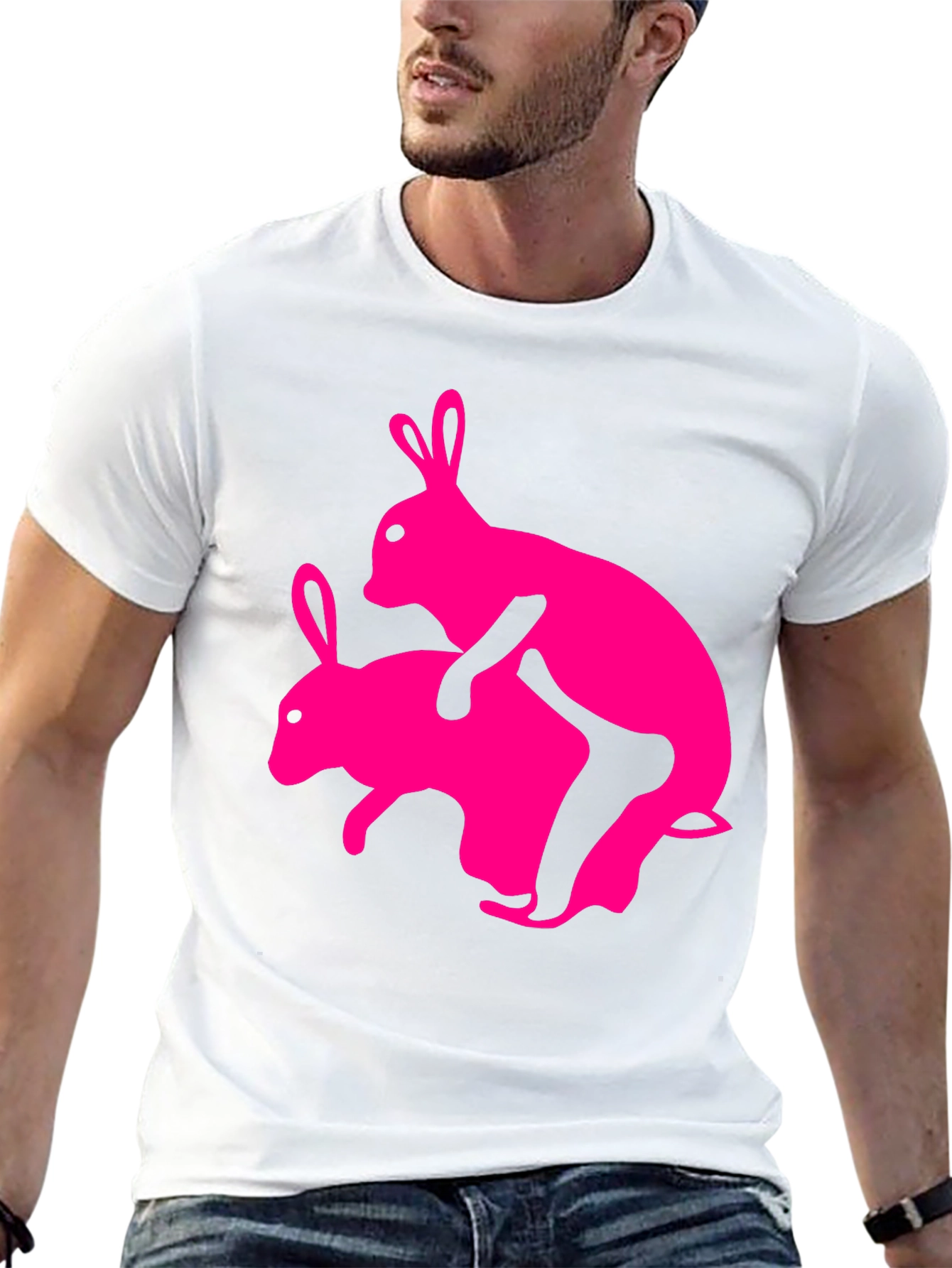 Humorous Pink Rabbit Graphic Tee