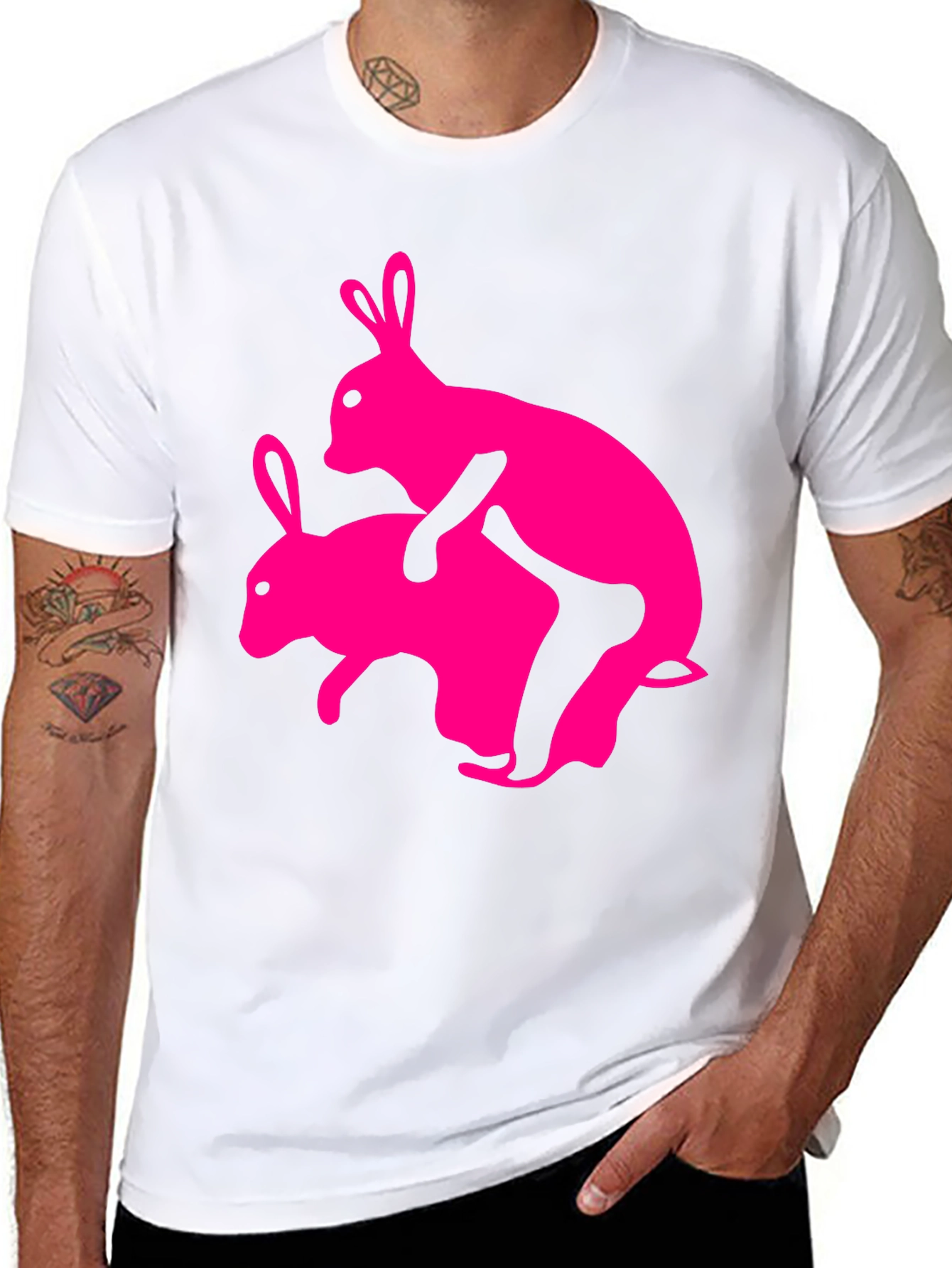 Humorous Pink Rabbit Graphic Tee