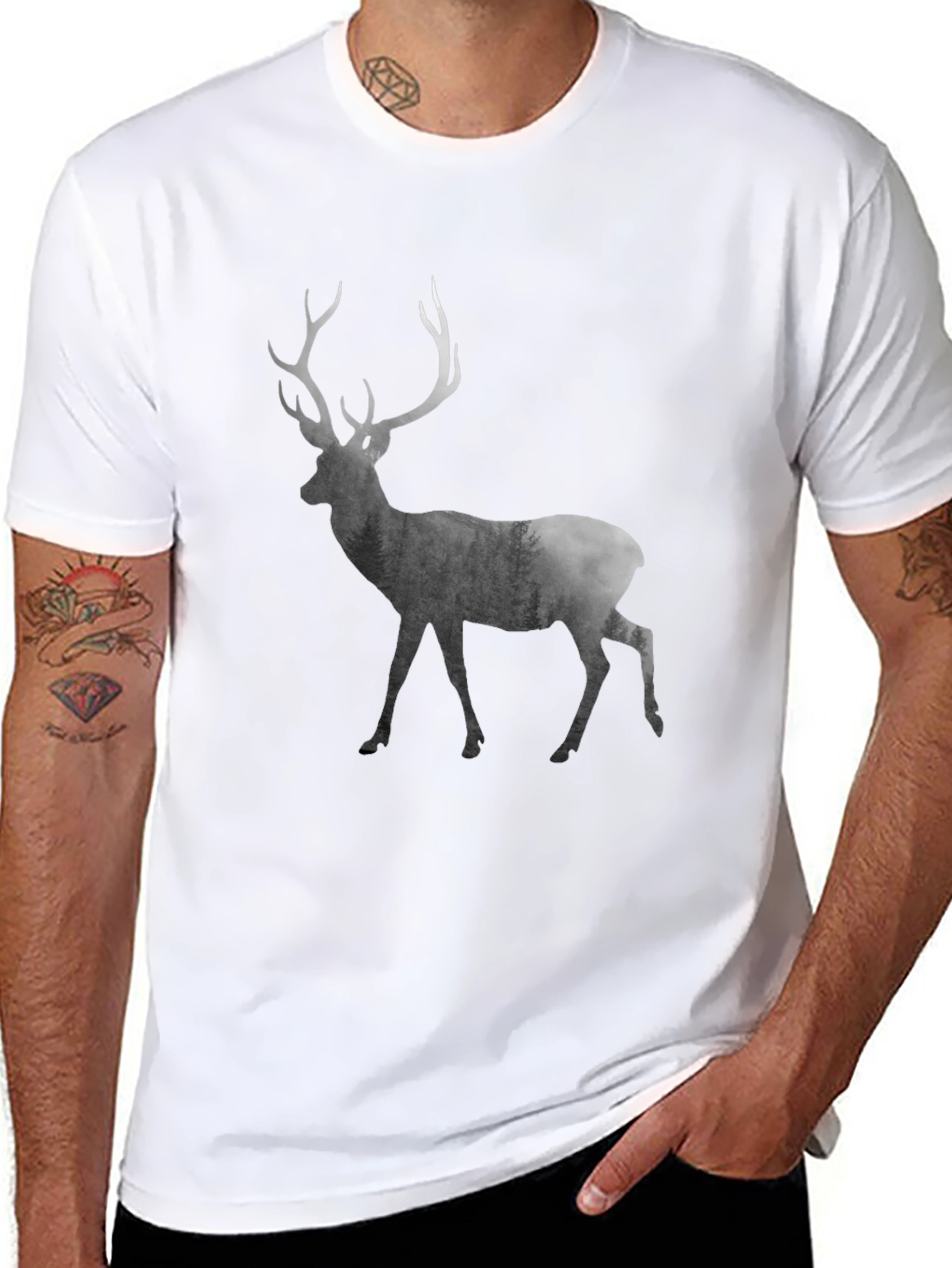 Mens Black Deer Graphic T-Shirt
