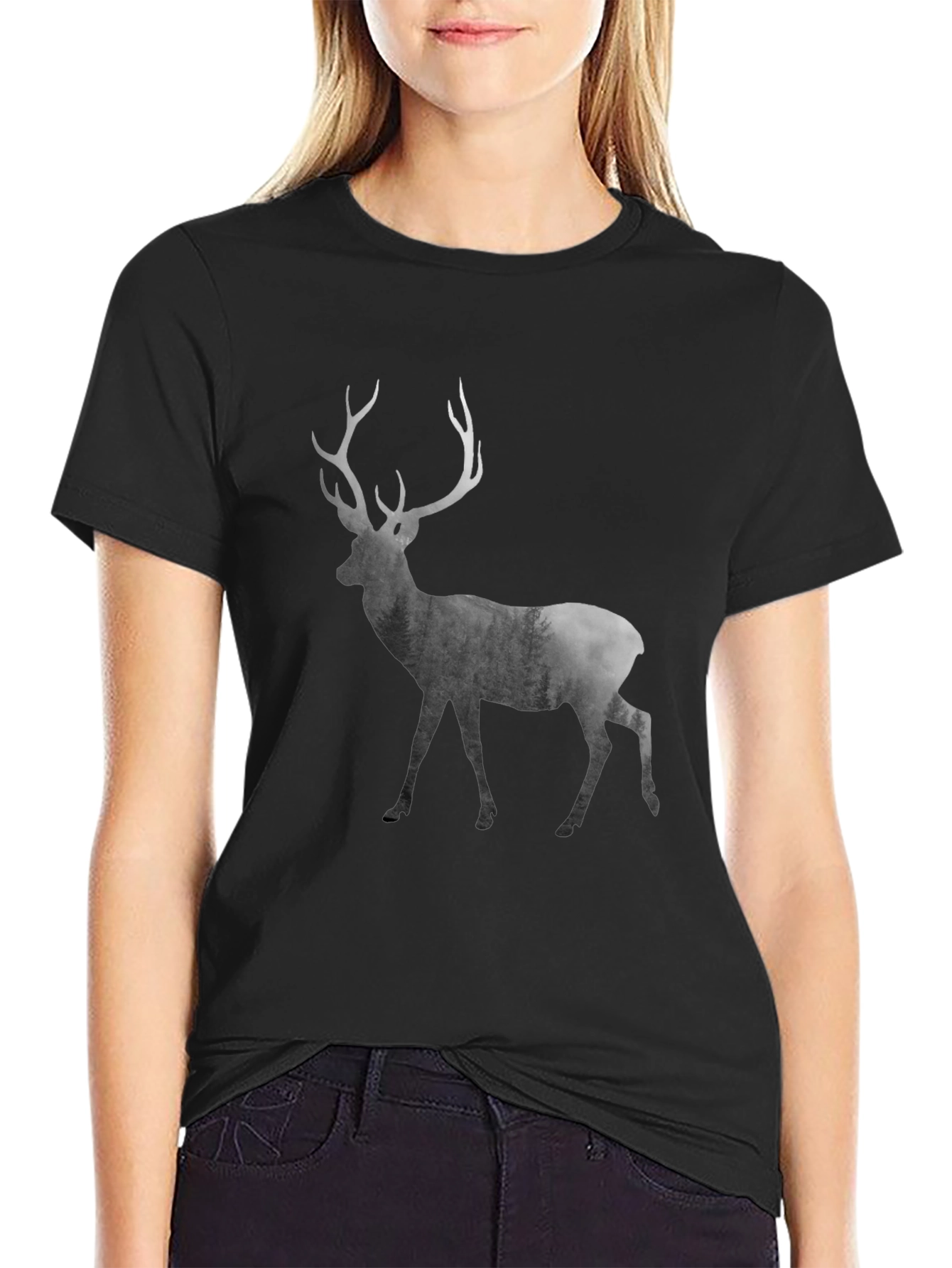 Mens Black Deer Graphic T-Shirt