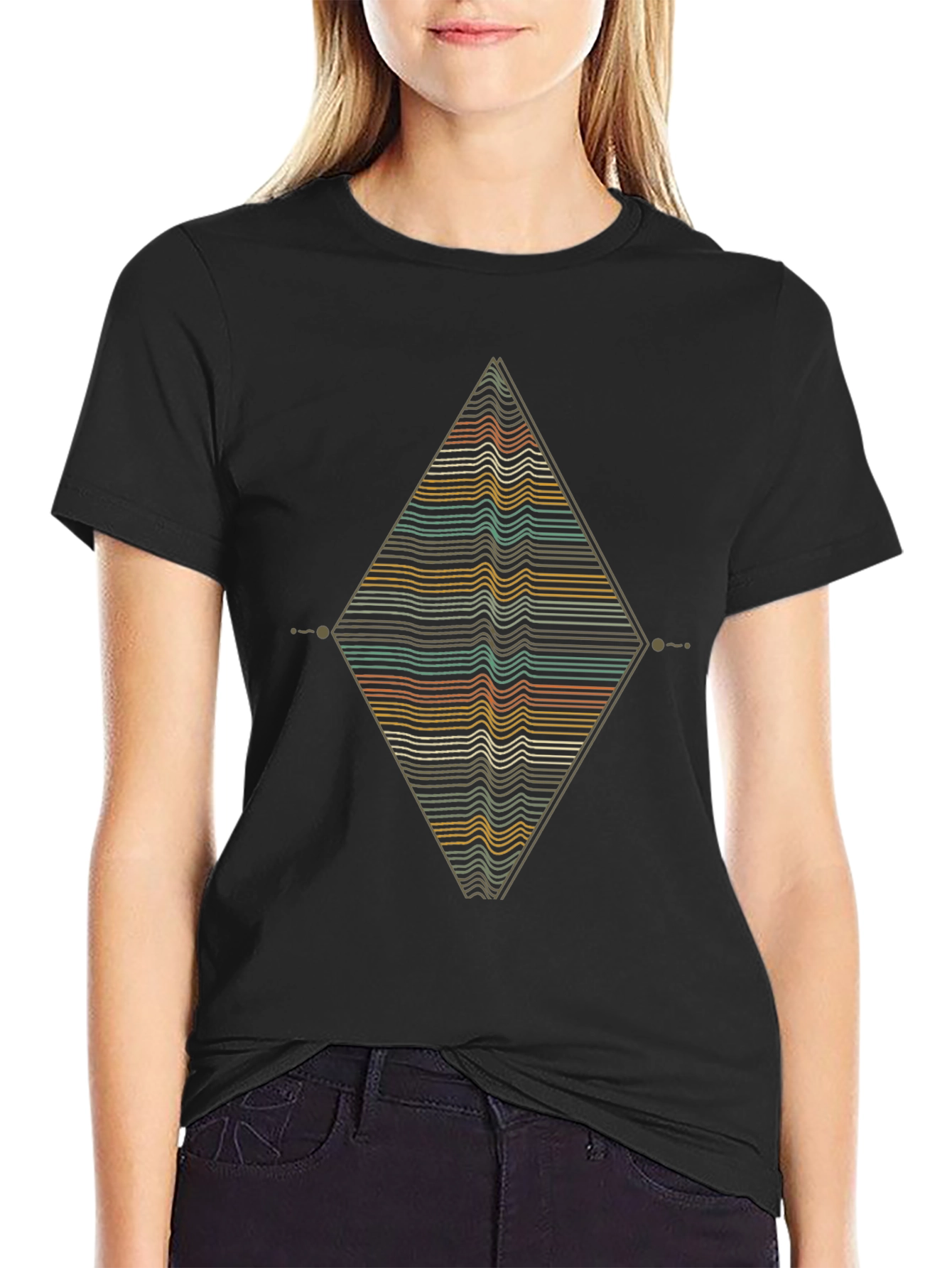 Geometric Diamond Tee - Retro Wave Design