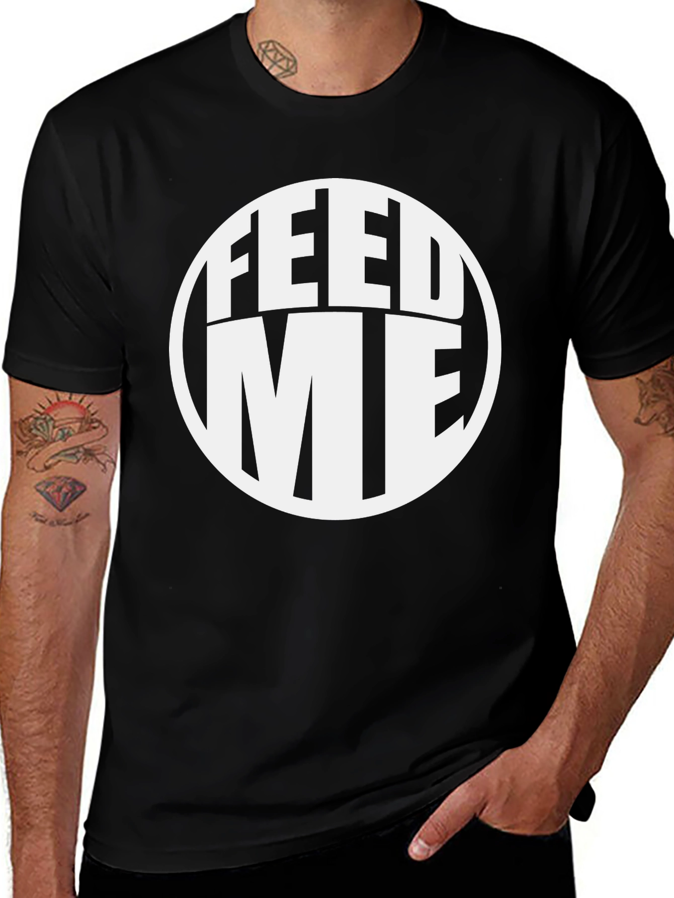 Feed Me Graphic Tee - Black Casual T-Shirt