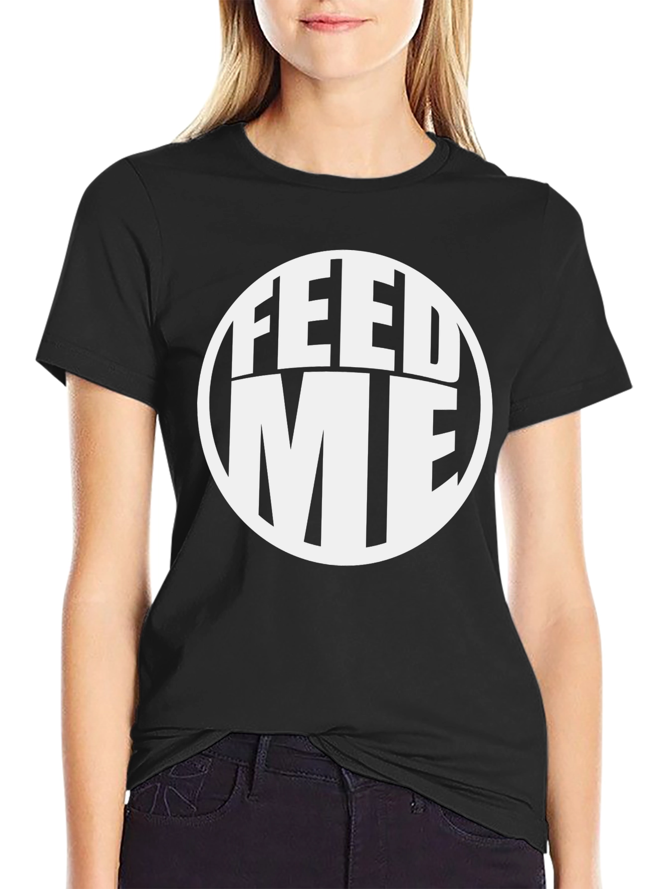 Feed Me Graphic Tee - Black Casual T-Shirt