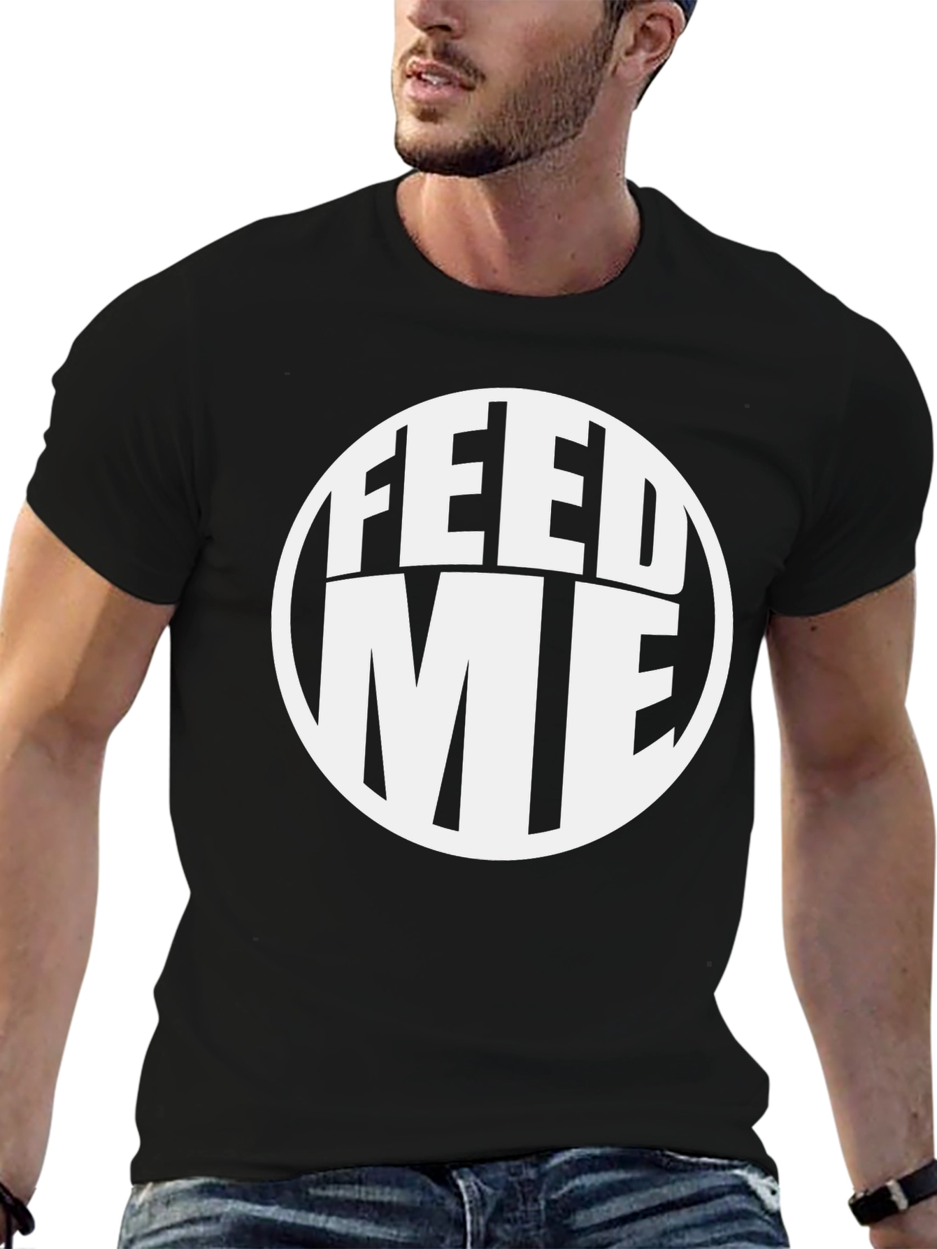 Feed Me Graphic Tee - Black Casual T-Shirt
