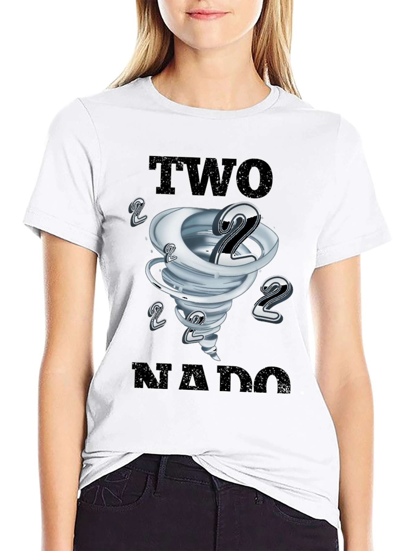 Two-nado Black T-Shirt - Unique Tornado Design