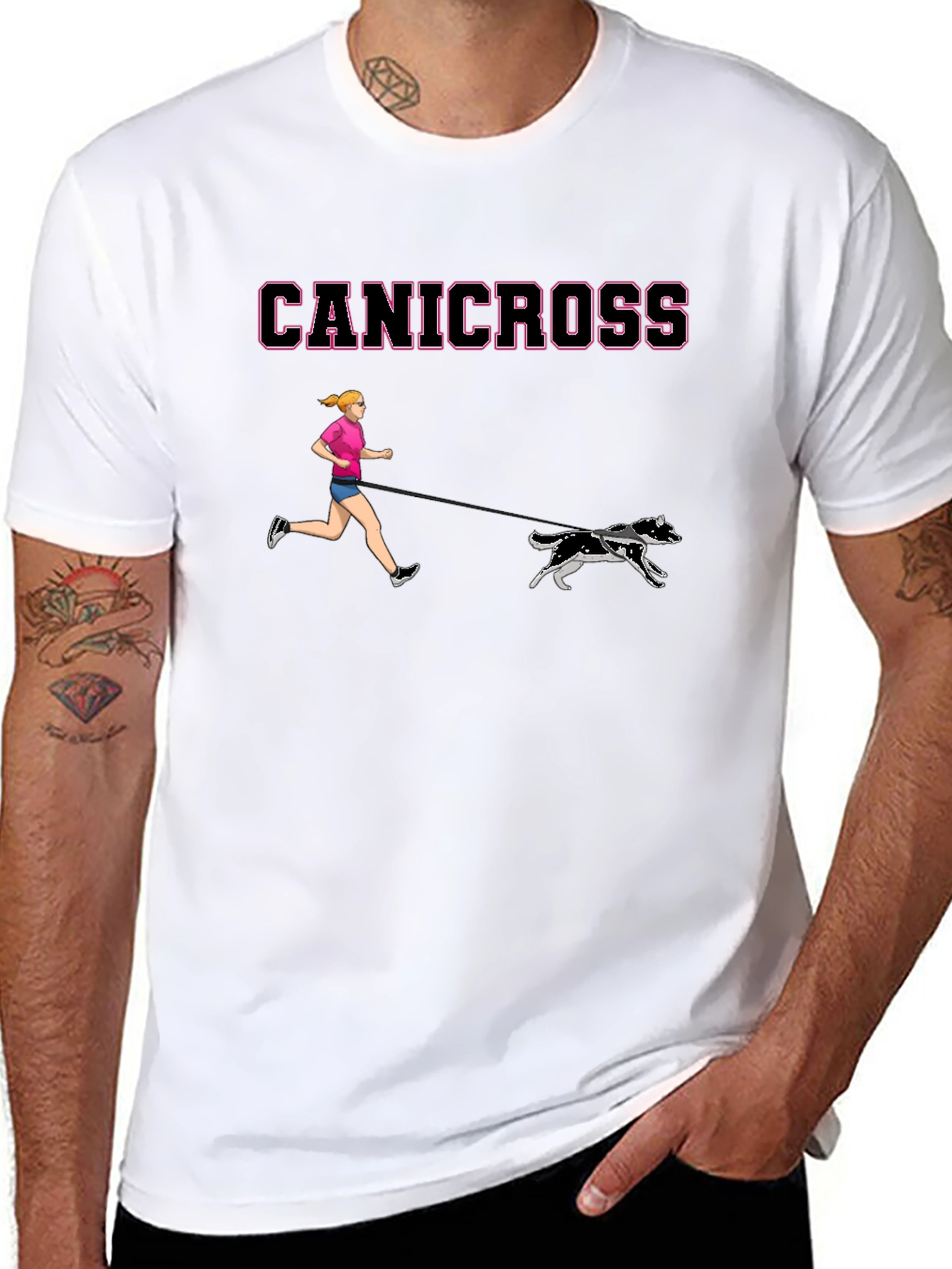 Canicross T-Shirt - Woman & Dogs Running Black Tee