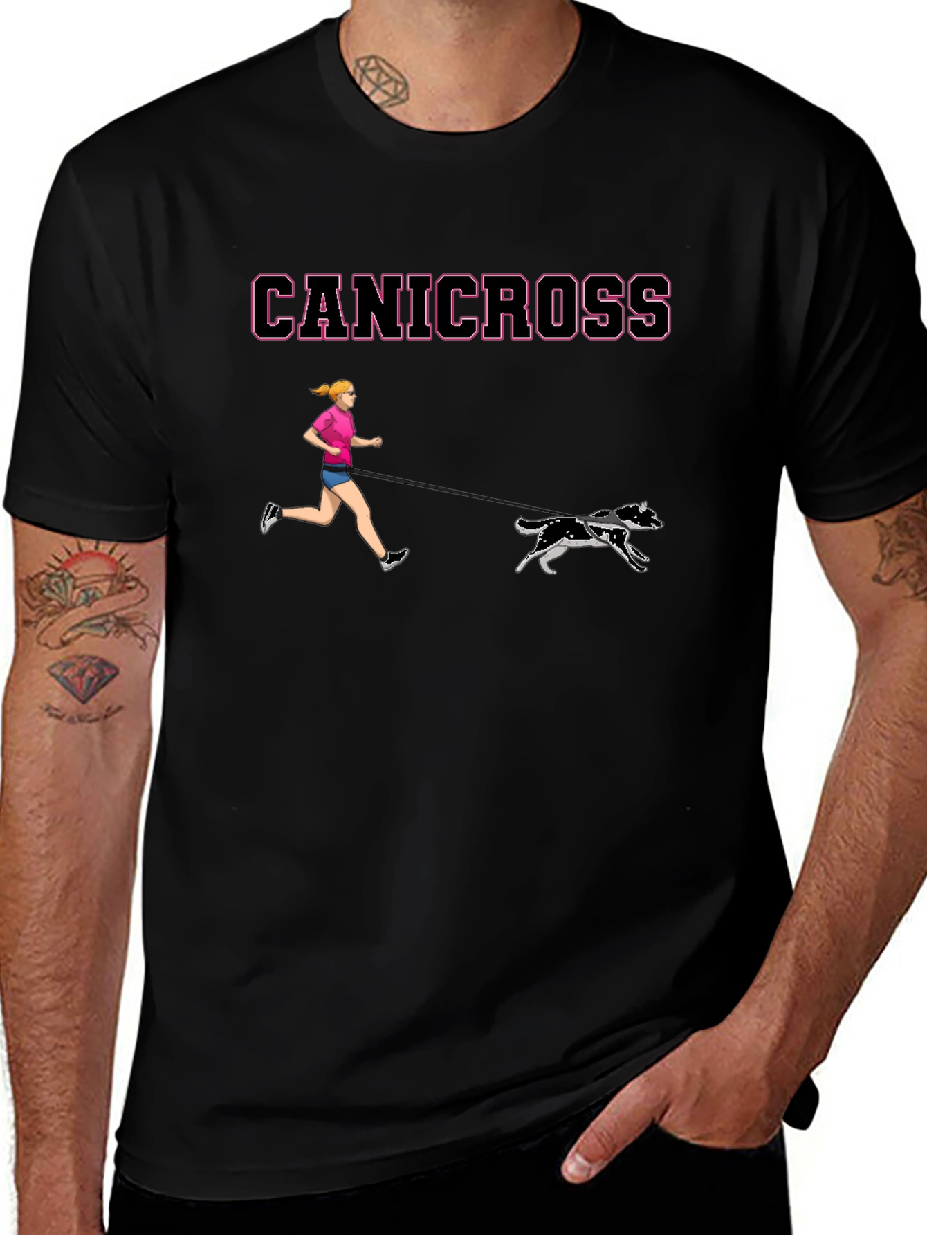 Canicross T-Shirt - Woman & Dogs Running Black Tee