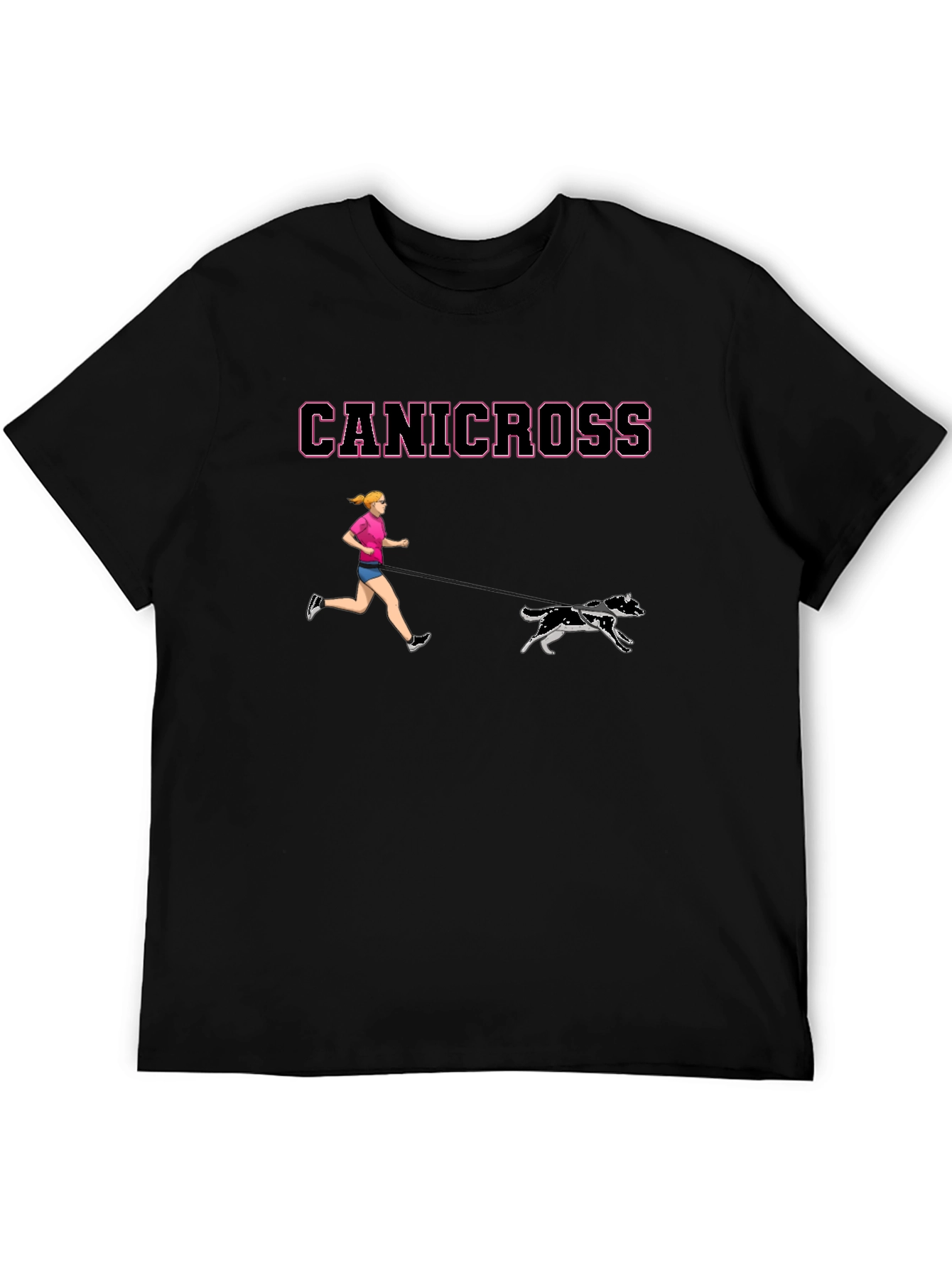 Canicross T-Shirt - Woman & Dogs Running Black Tee