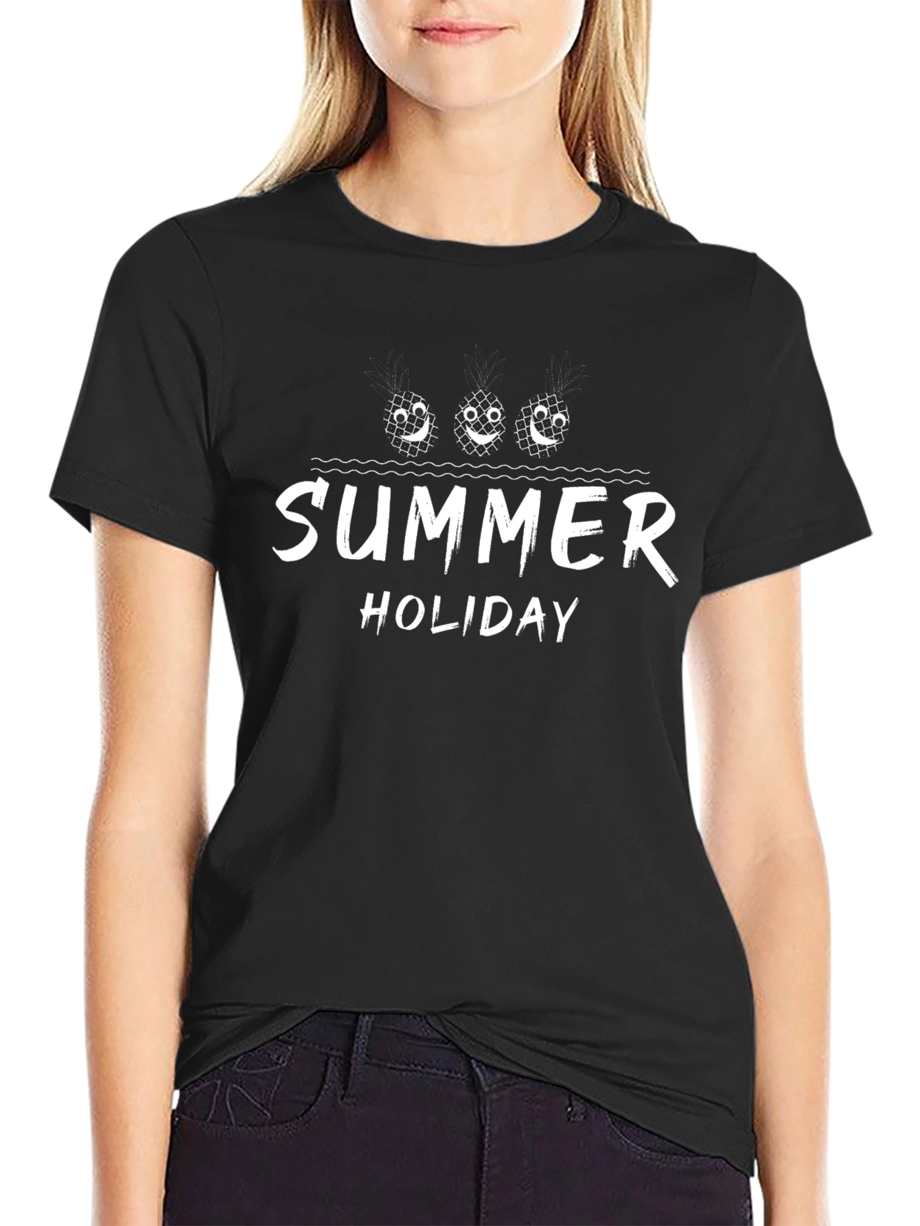 Summer Holiday Graphic T-Shirt Black Casual Tee
