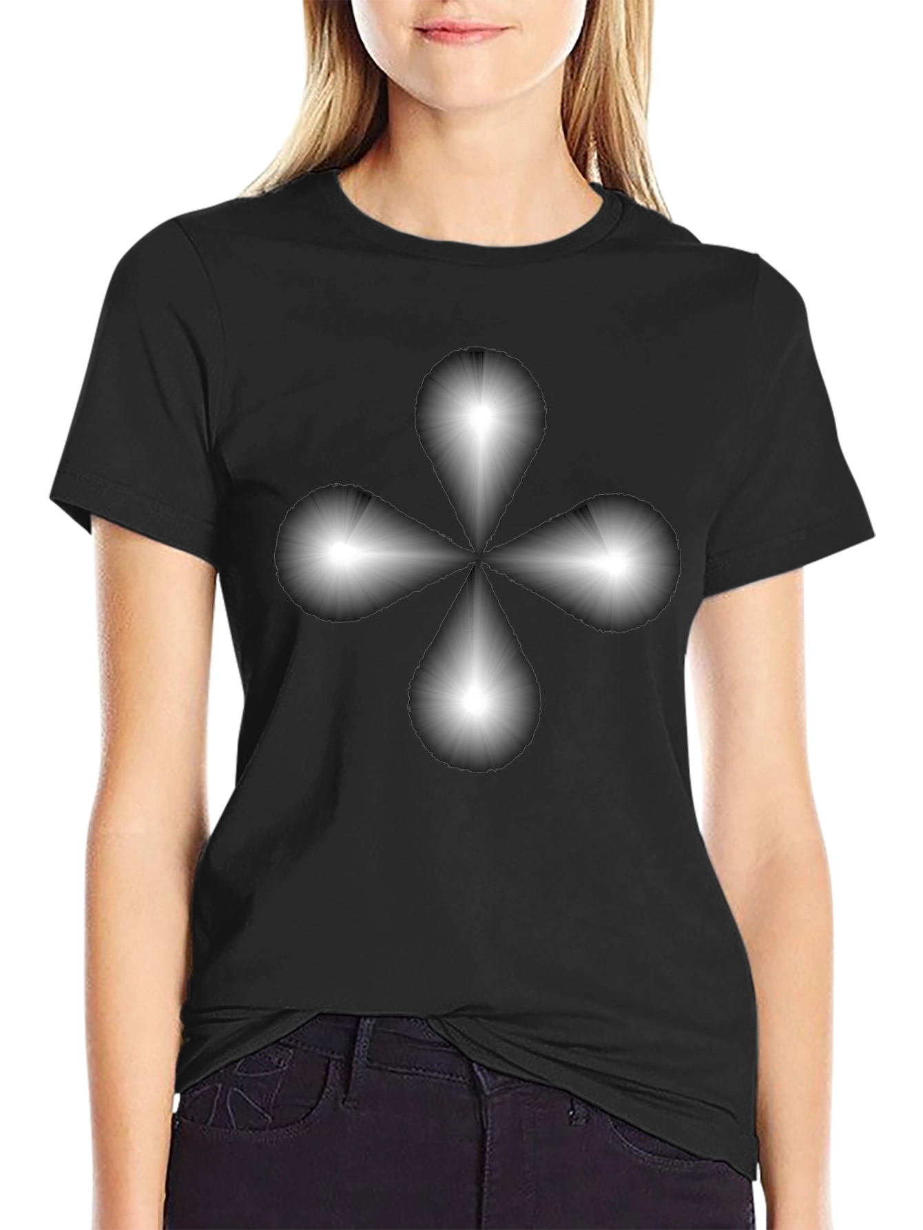 Abstract Floral Design Black T-Shirt