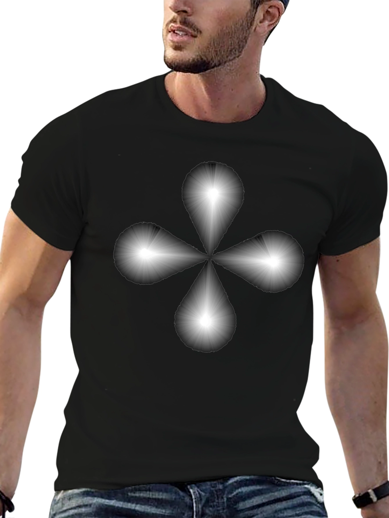 Abstract Floral Design Black T-Shirt