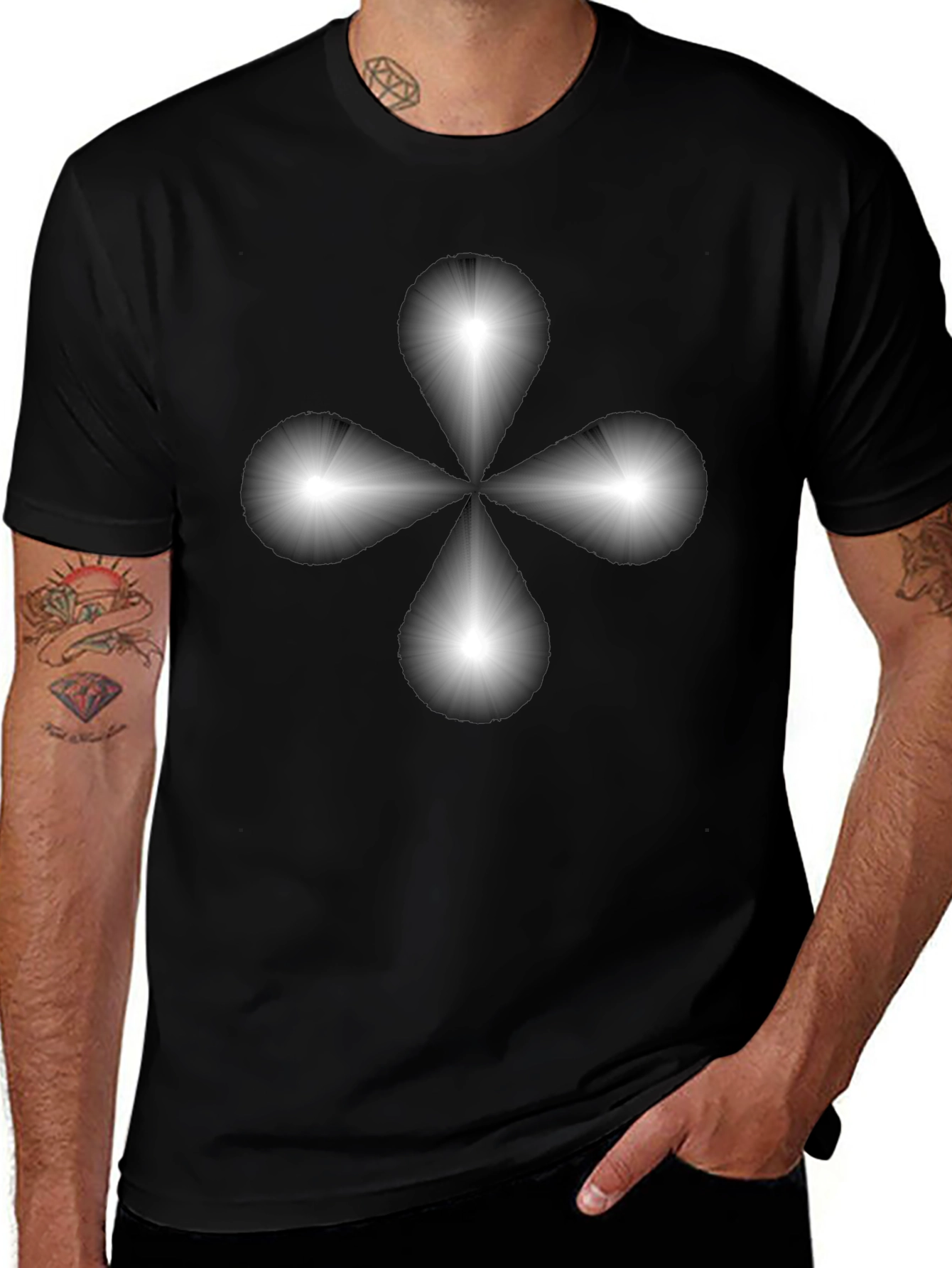 Abstract Floral Design Black T-Shirt