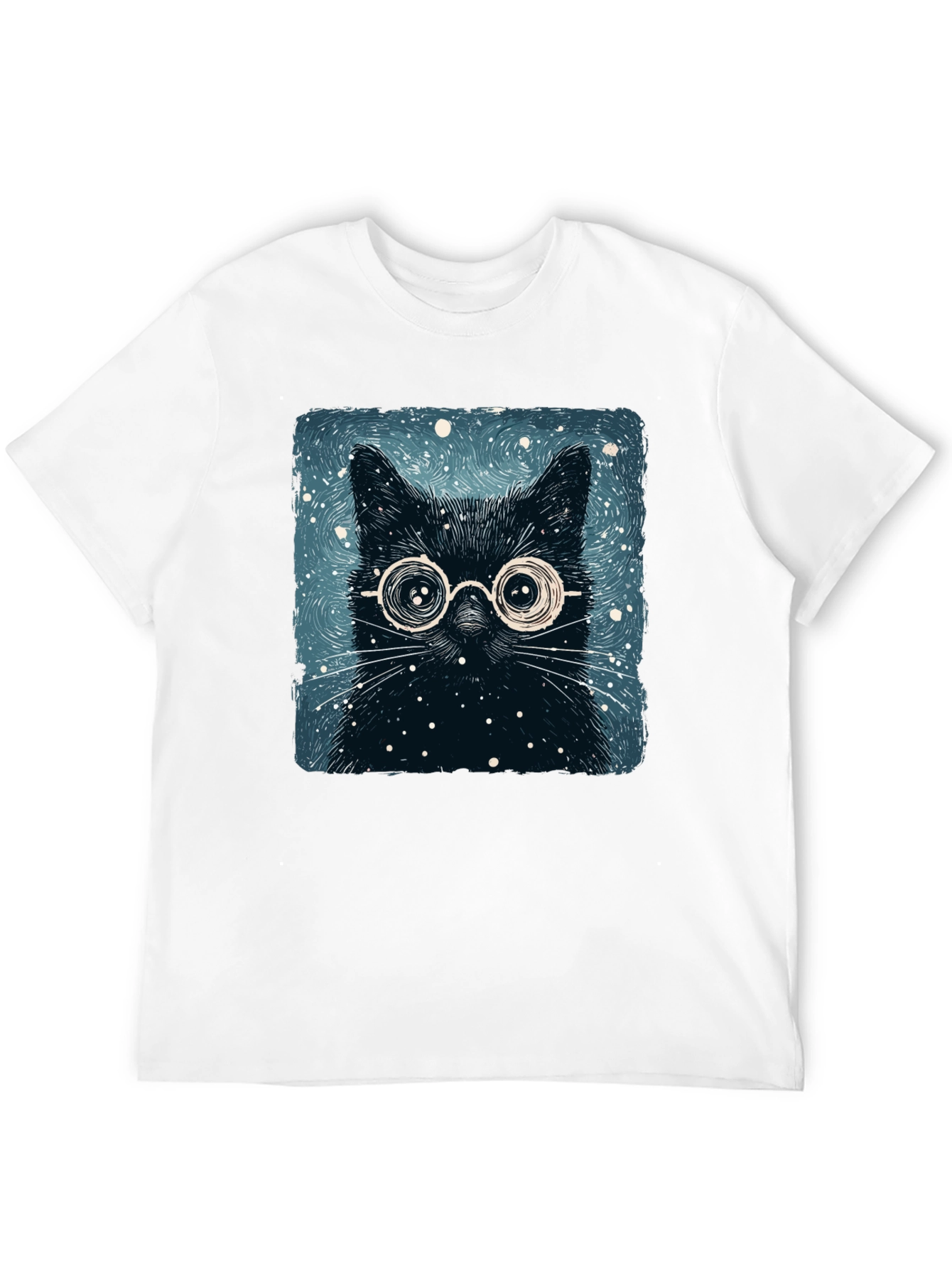 Black Cat with Glasses Graphic Tee