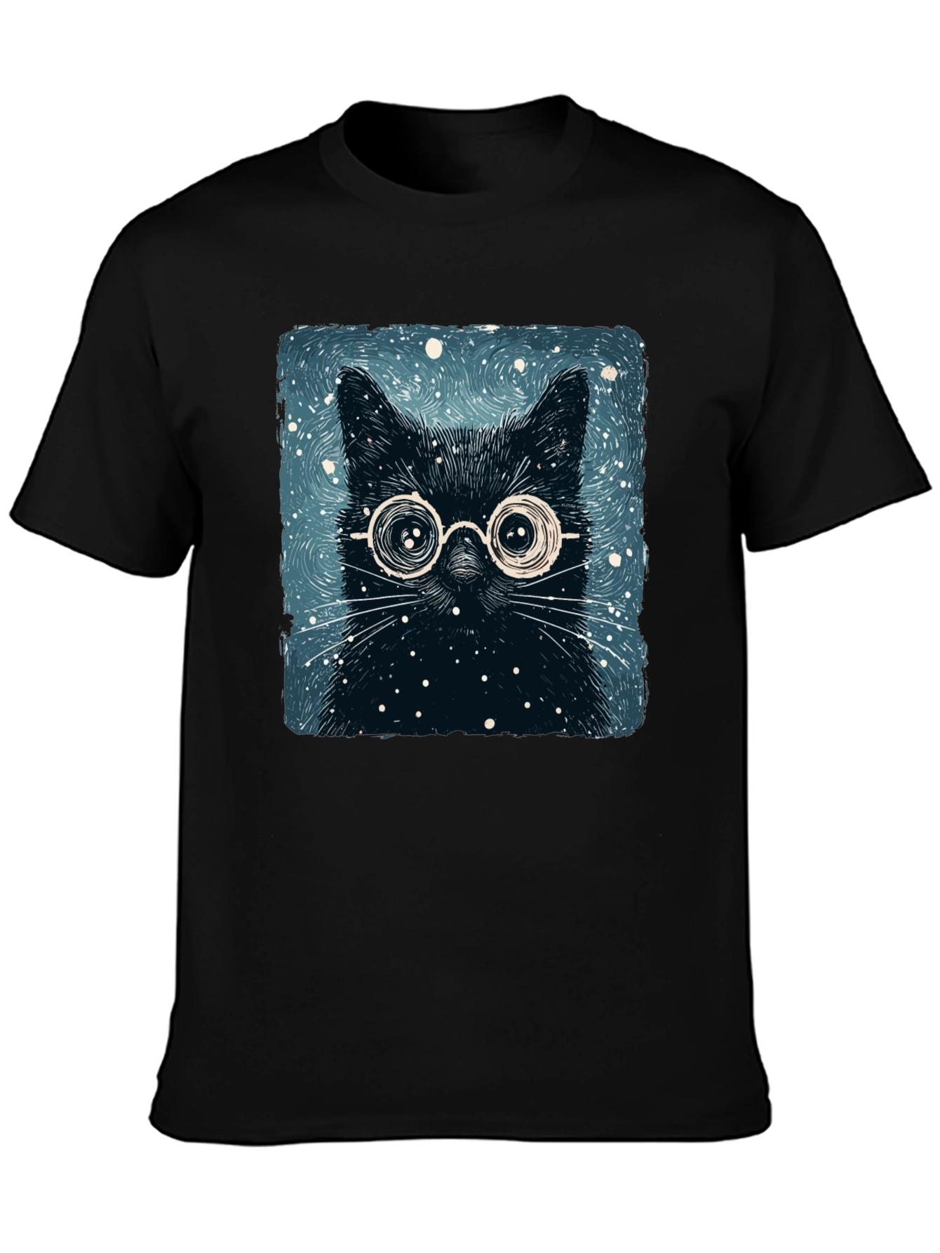 Black Cat with Glasses Graphic Tee