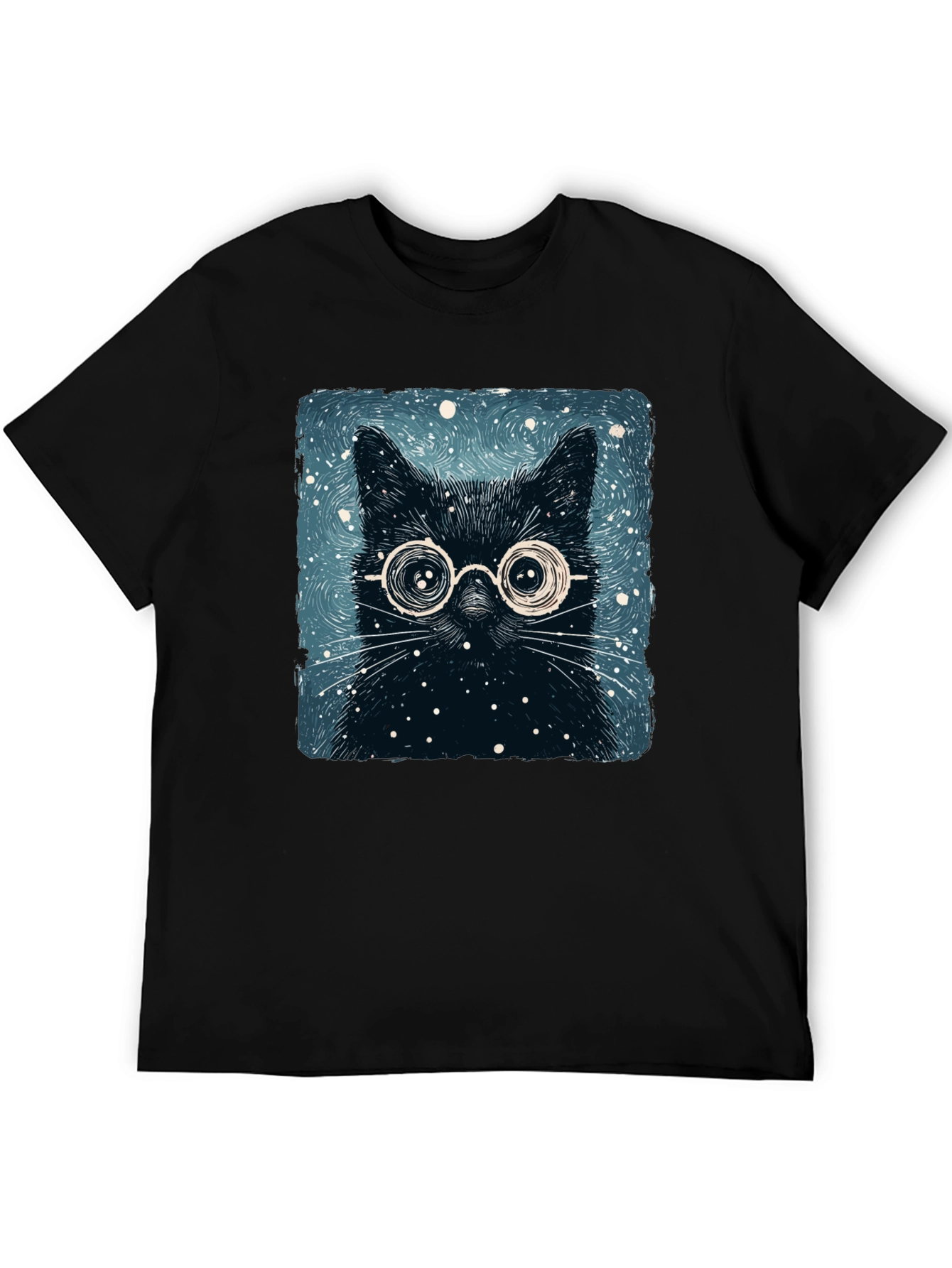 Black Cat with Glasses Graphic Tee
