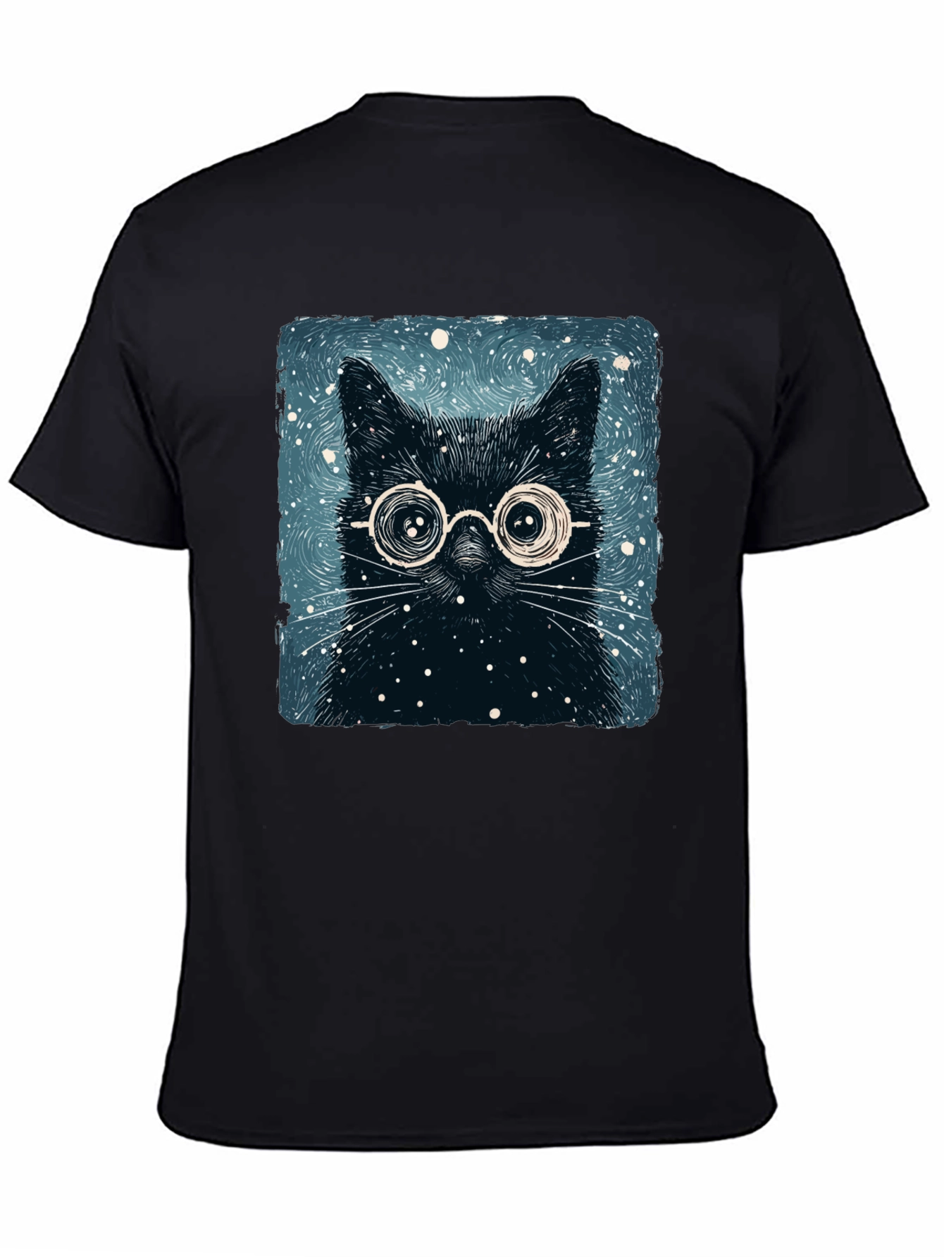 Black Cat with Glasses Graphic Tee