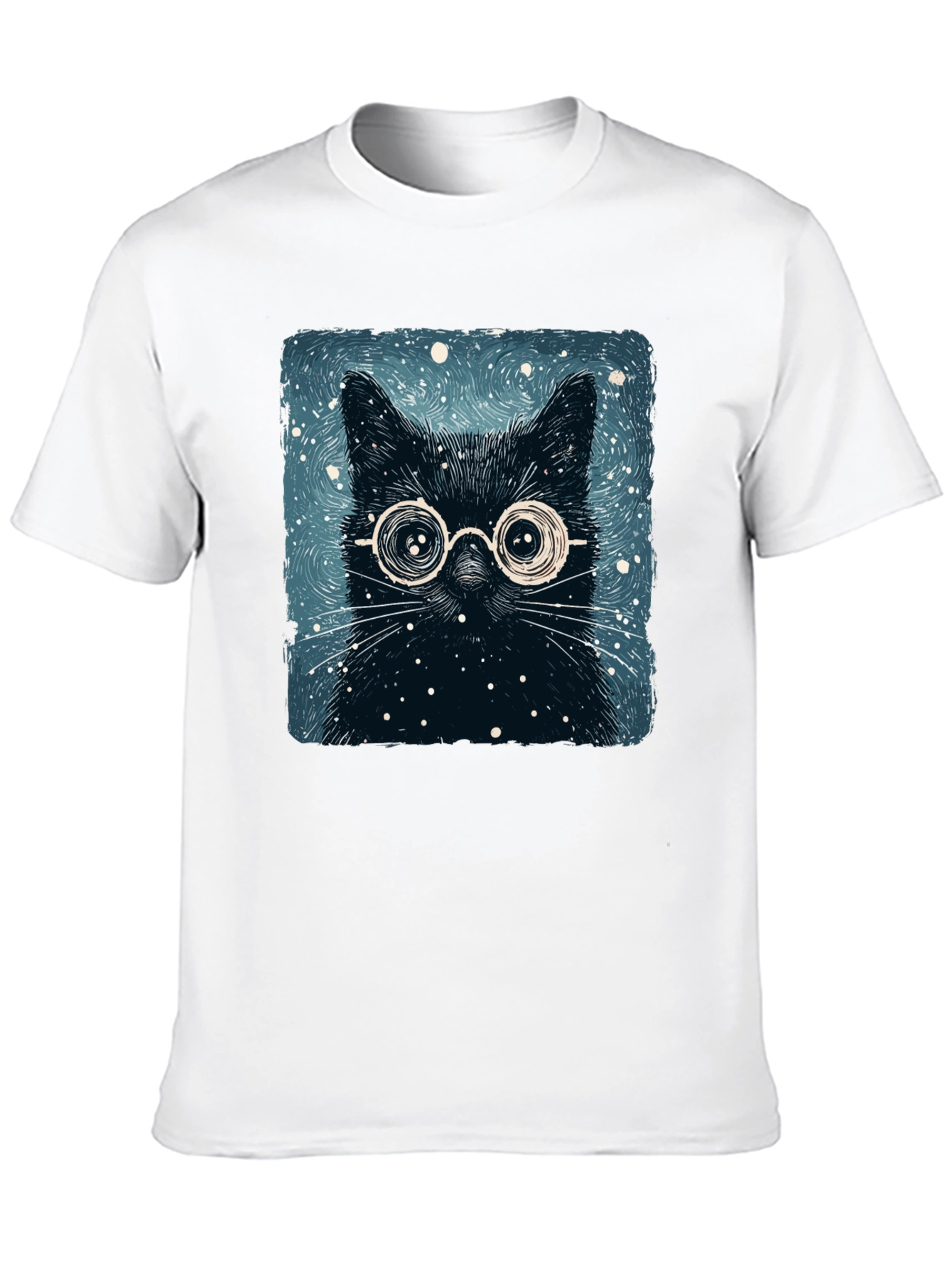 Black Cat with Glasses Graphic Tee