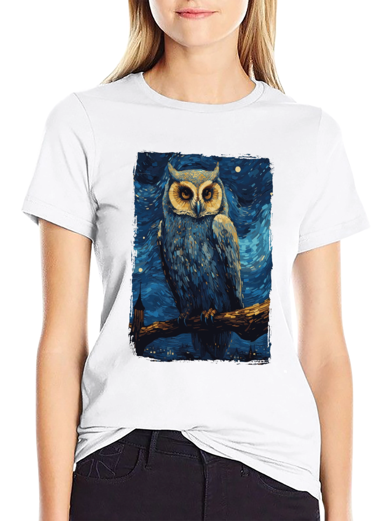 Starry Night Owl T-Shirt - Unique Art Tee