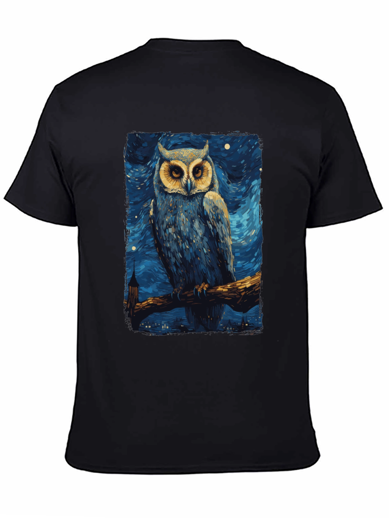 Starry Night Owl T-Shirt - Unique Art Tee
