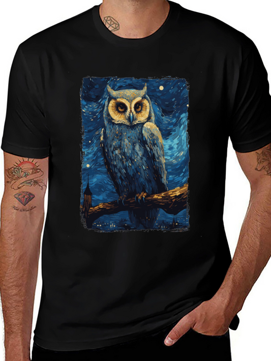 Starry Night Owl T-Shirt - Unique Art Tee