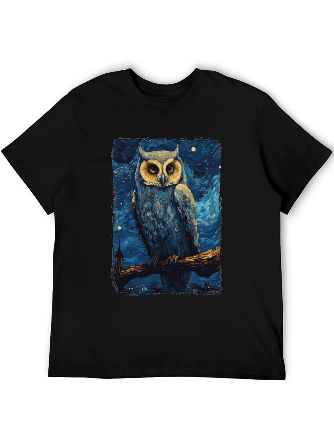 Starry Night Owl T-Shirt - Unique Art Tee