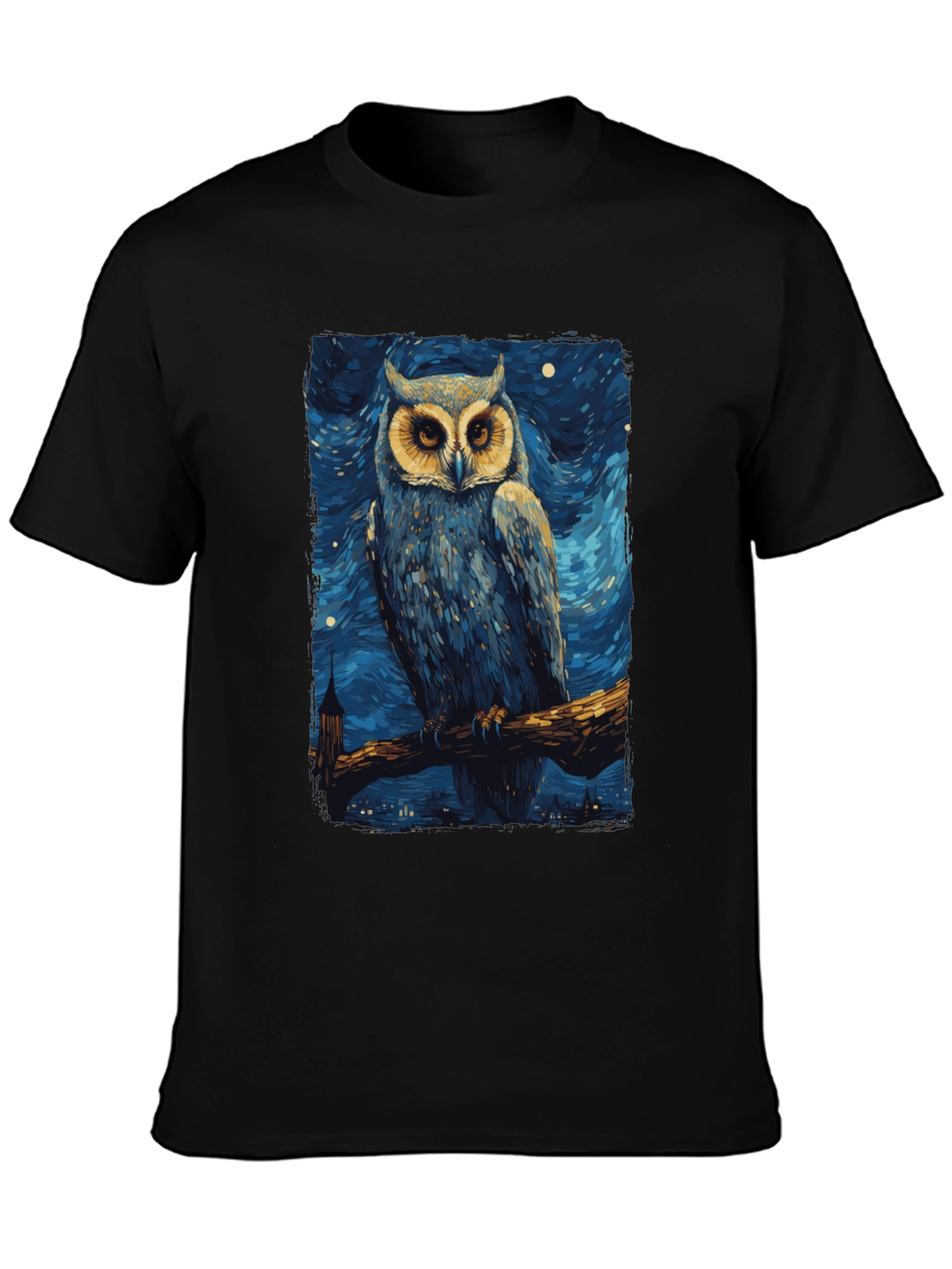 Starry Night Owl T-Shirt - Unique Art Tee