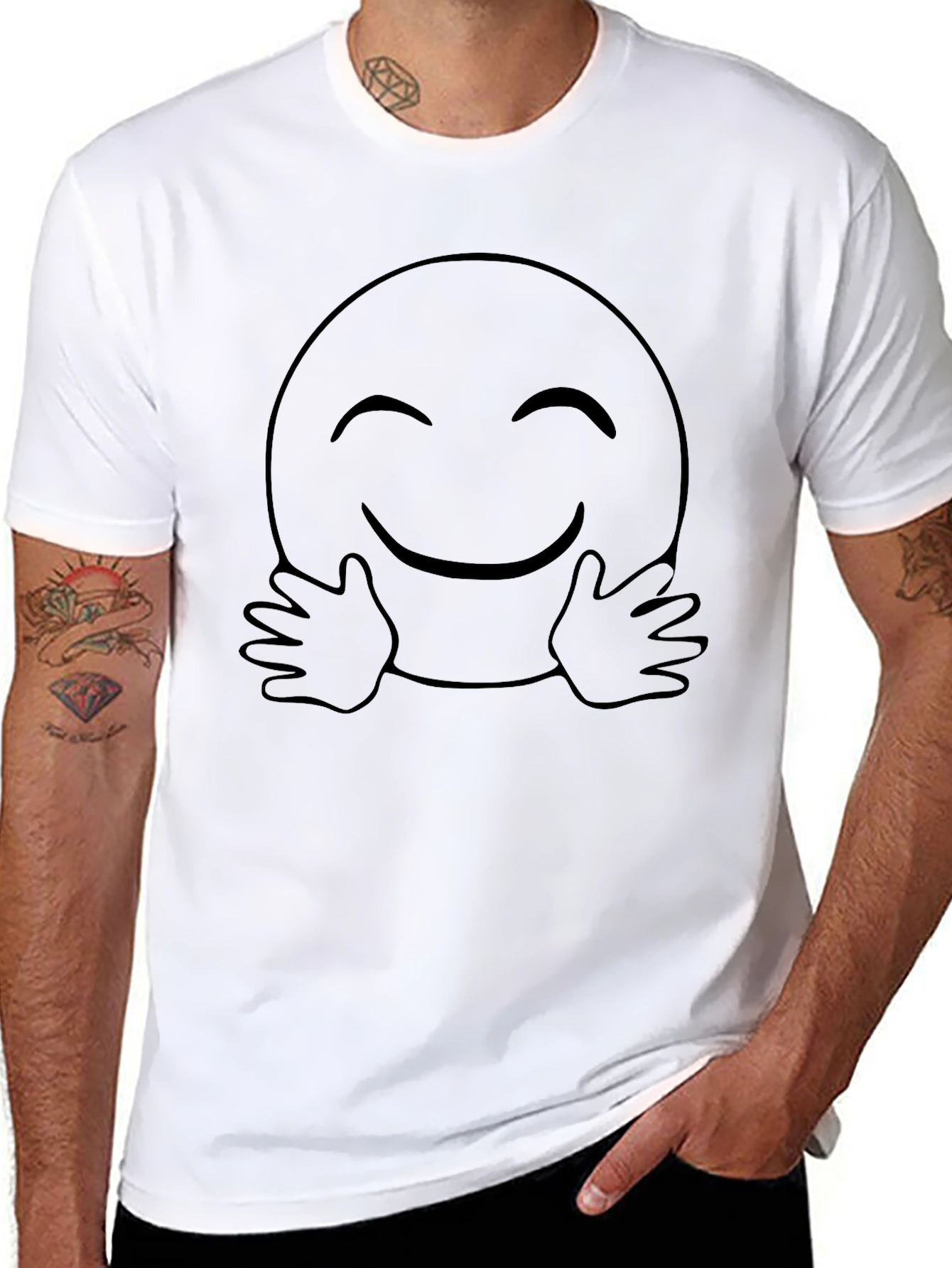 Hug Emoji Graphic Tee - Black Comfort Fit