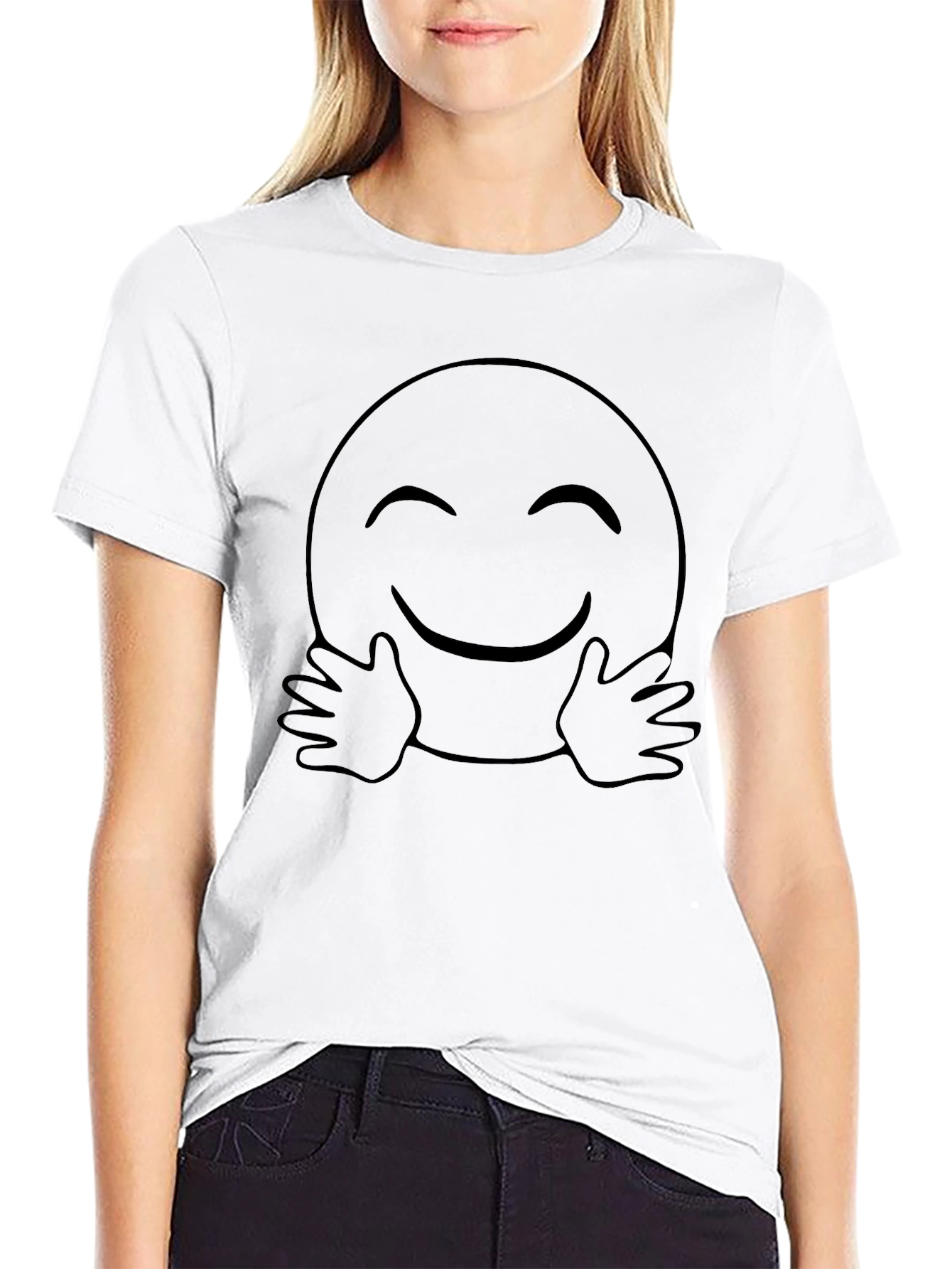 Hug Emoji Graphic Tee - Black Comfort Fit