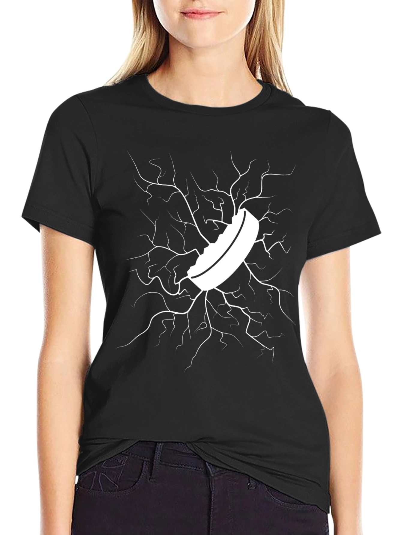 Cracked Ice Hockey Puck Graphic Tee - Black