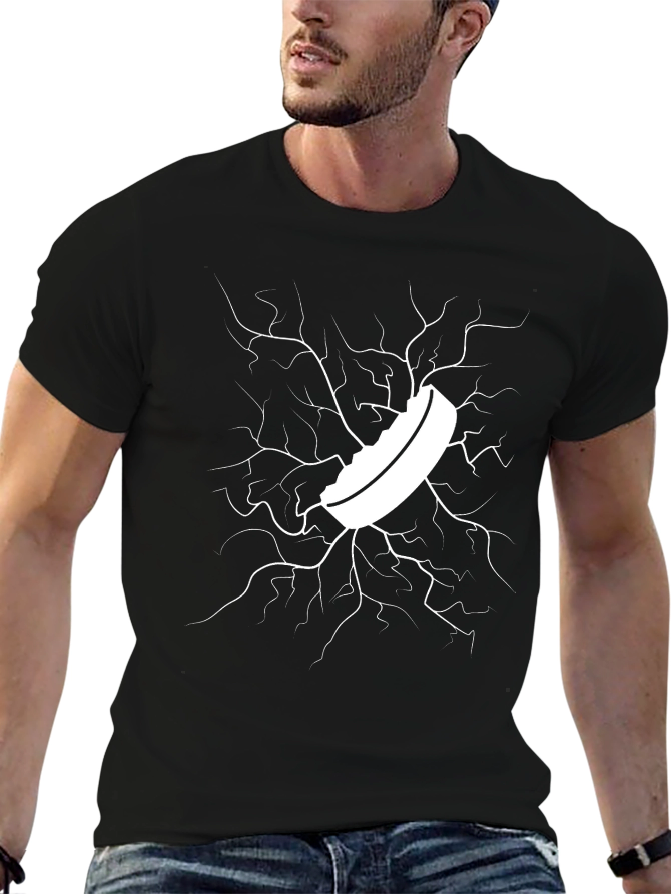 Cracked Ice Hockey Puck Graphic Tee - Black