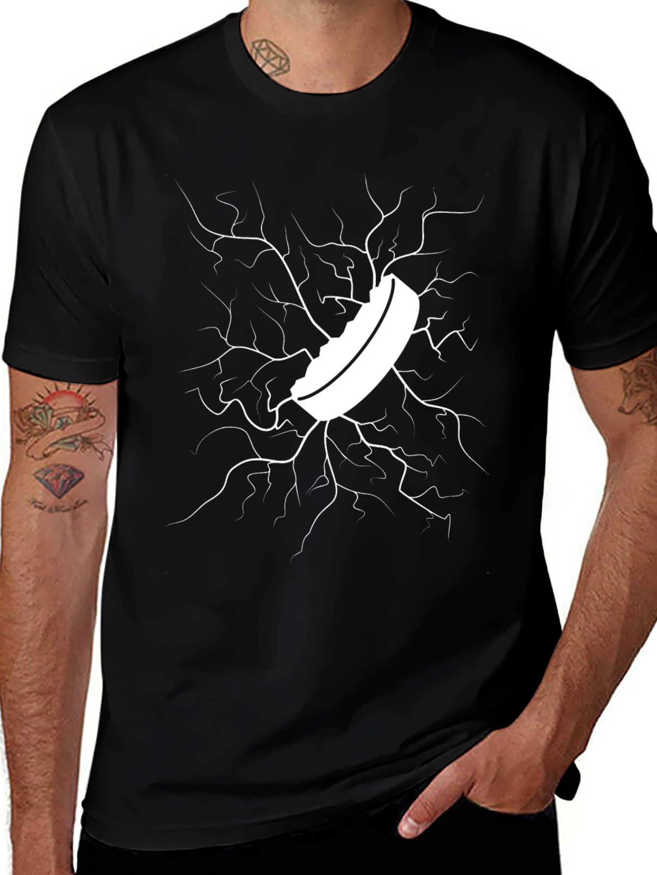 Cracked Ice Hockey Puck Graphic Tee - Black
