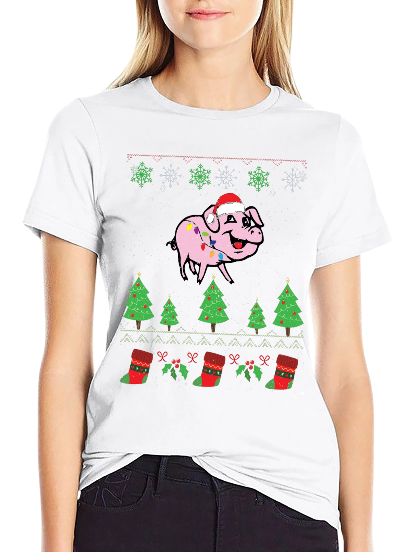 Festive Pig Christmas Graphic Tee