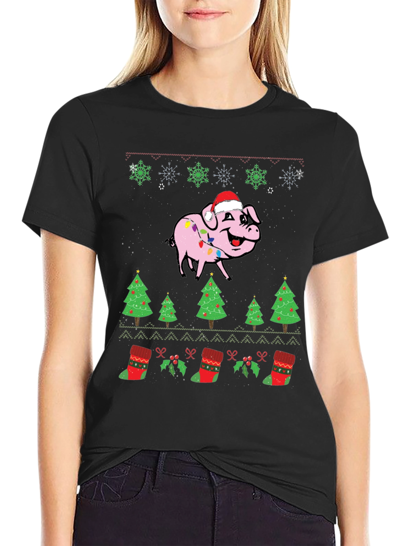 Festive Pig Christmas Graphic Tee