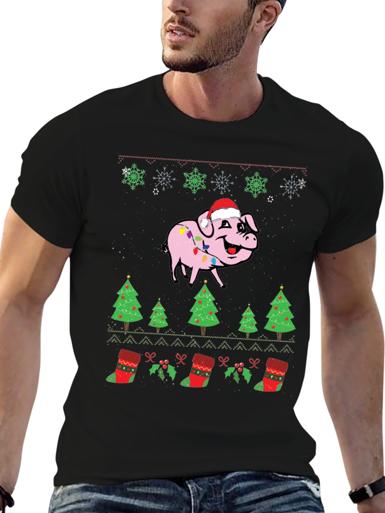 Festive Pig Christmas Graphic Tee